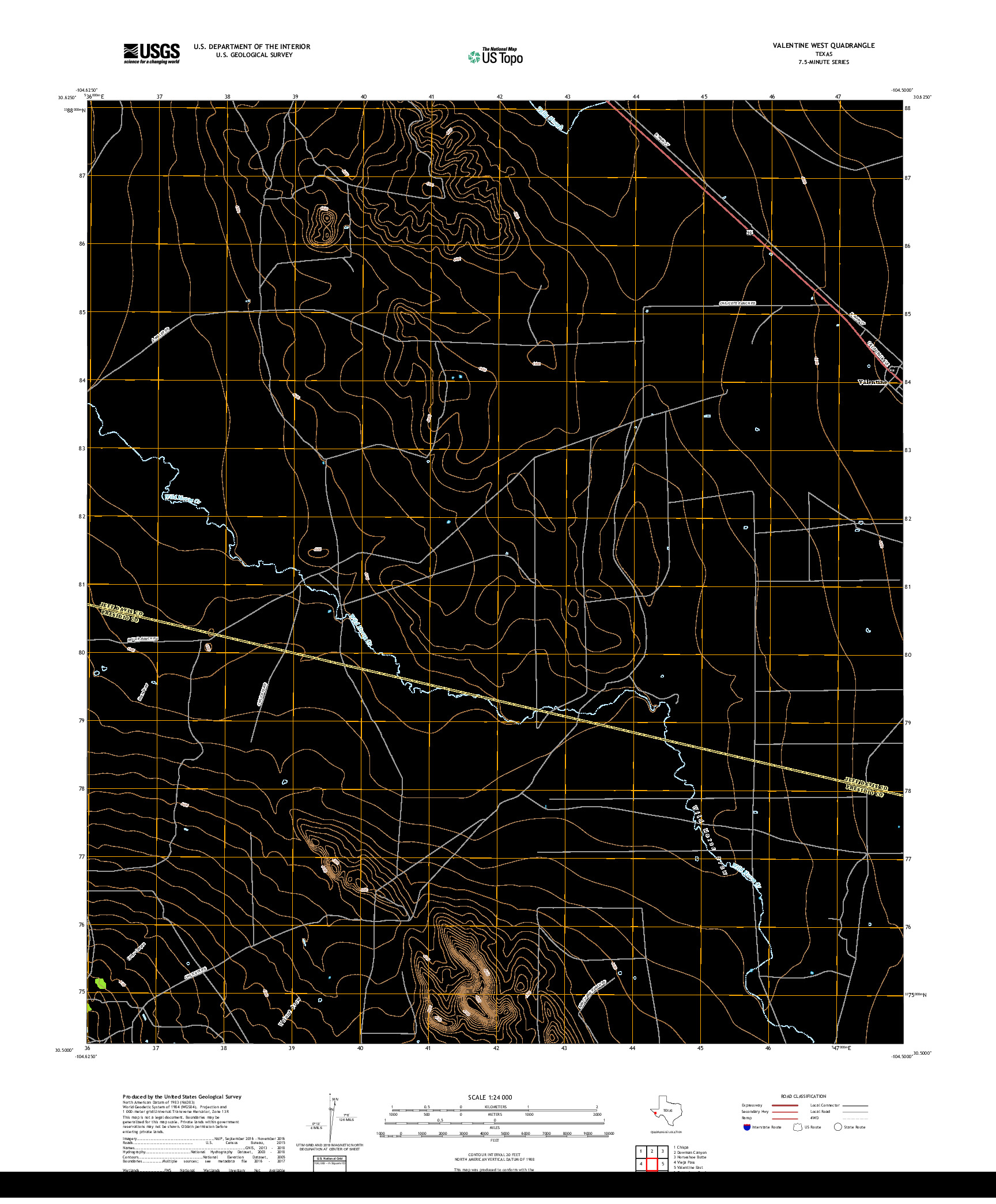 USGS US TOPO 7.5-MINUTE MAP FOR VALENTINE WEST, TX 2019