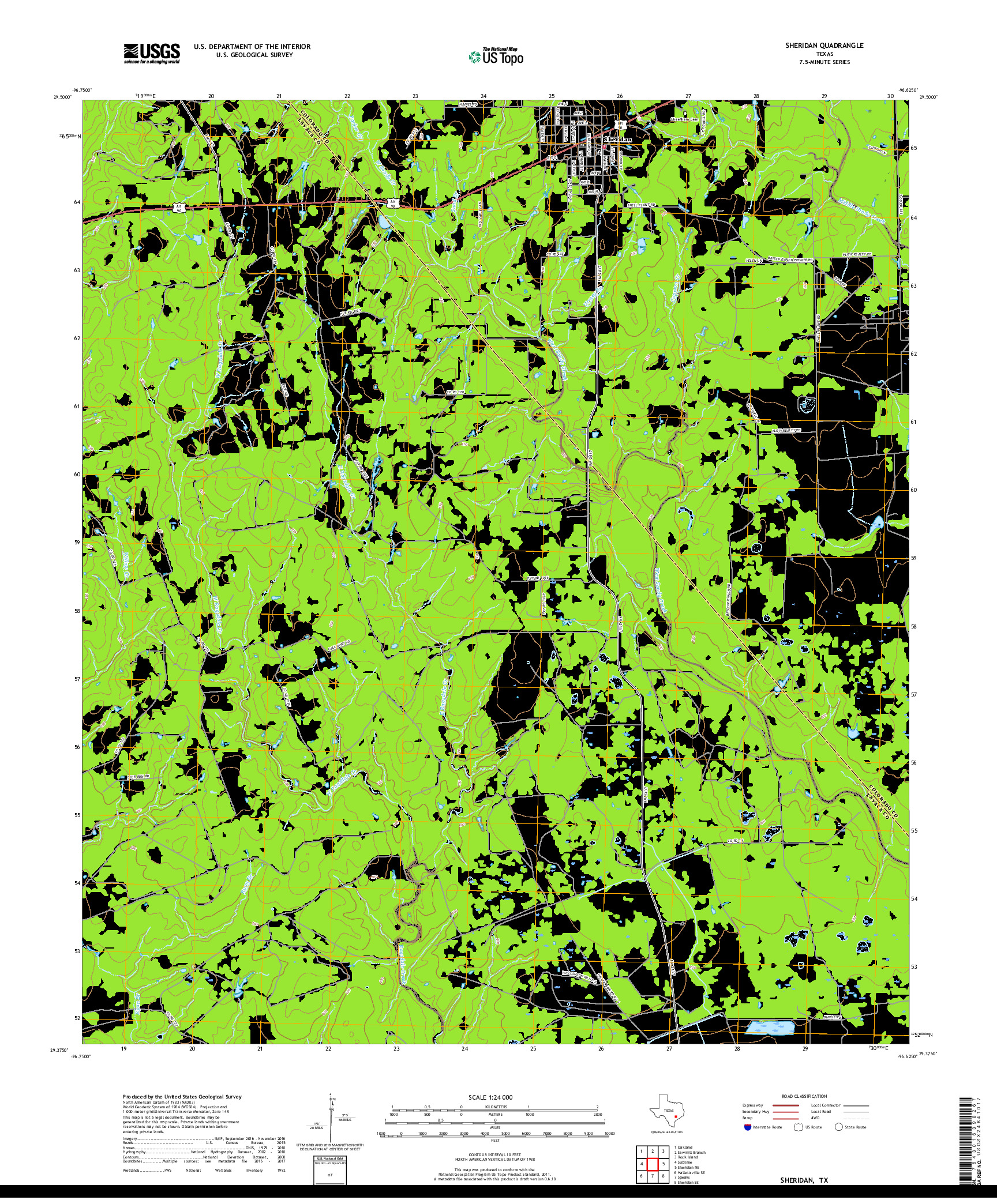 USGS US TOPO 7.5-MINUTE MAP FOR SHERIDAN, TX 2019