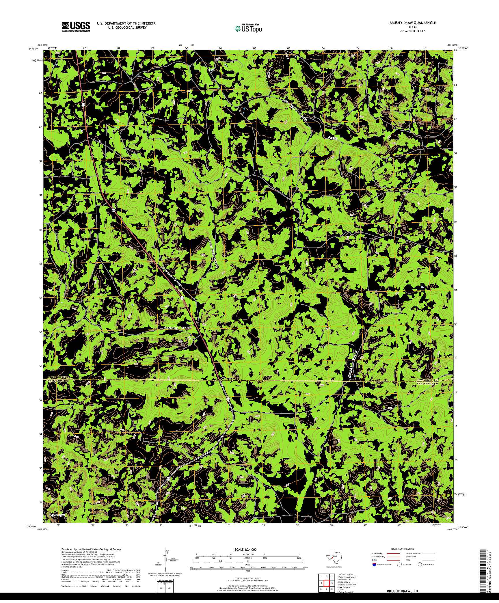 USGS US TOPO 7.5-MINUTE MAP FOR BRUSHY DRAW, TX 2019