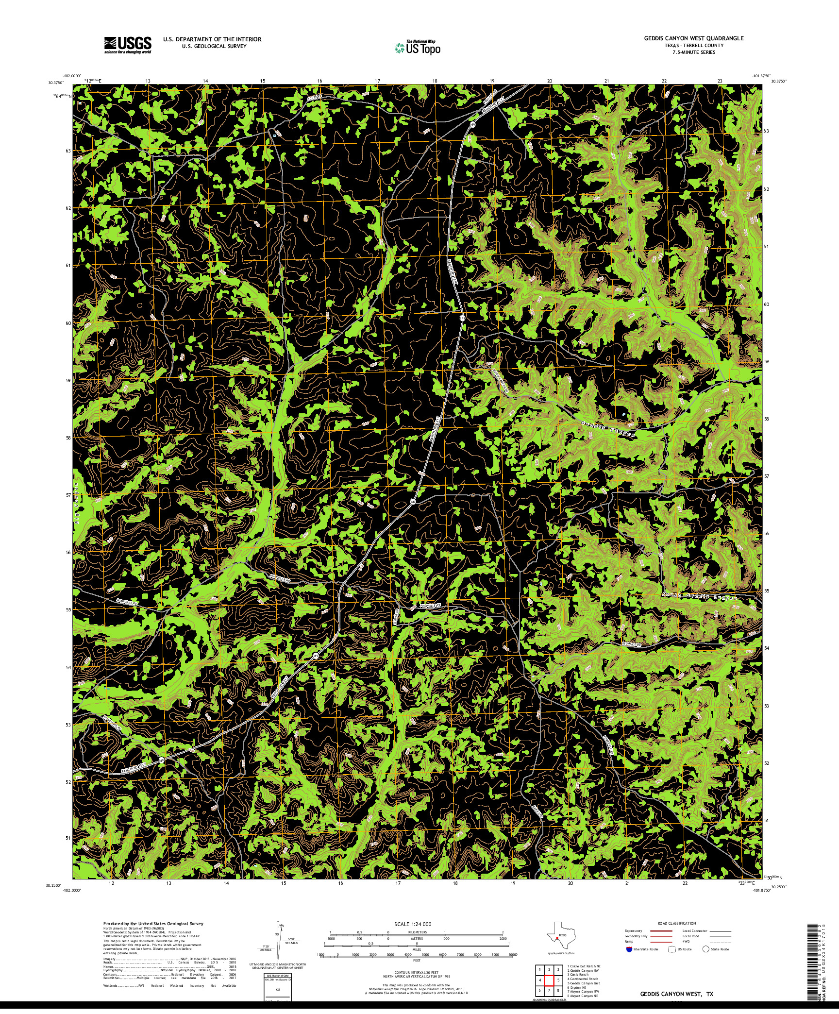 USGS US TOPO 7.5-MINUTE MAP FOR GEDDIS CANYON WEST, TX 2019