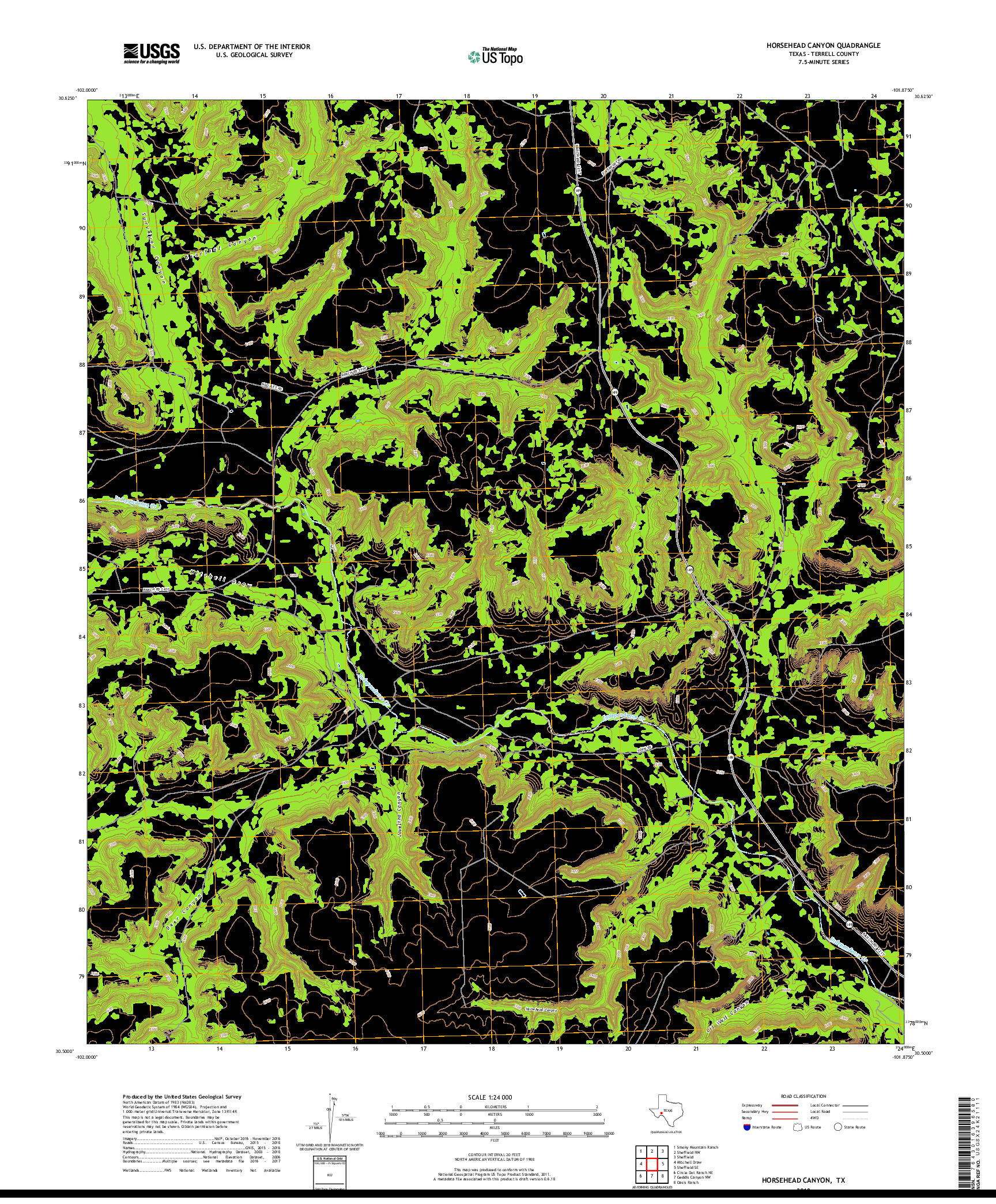 USGS US TOPO 7.5-MINUTE MAP FOR HORSEHEAD CANYON, TX 2019