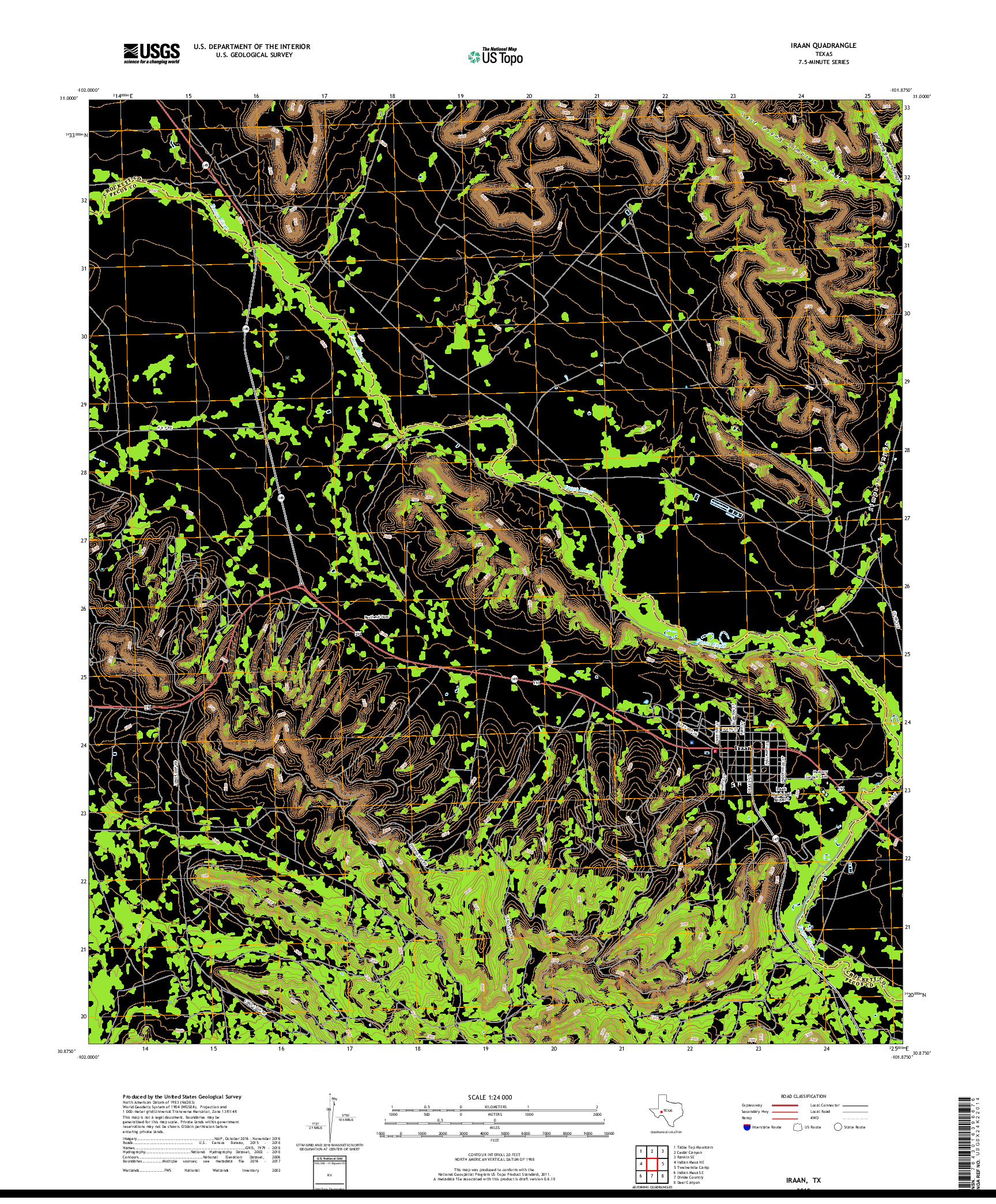 USGS US TOPO 7.5-MINUTE MAP FOR IRAAN, TX 2019