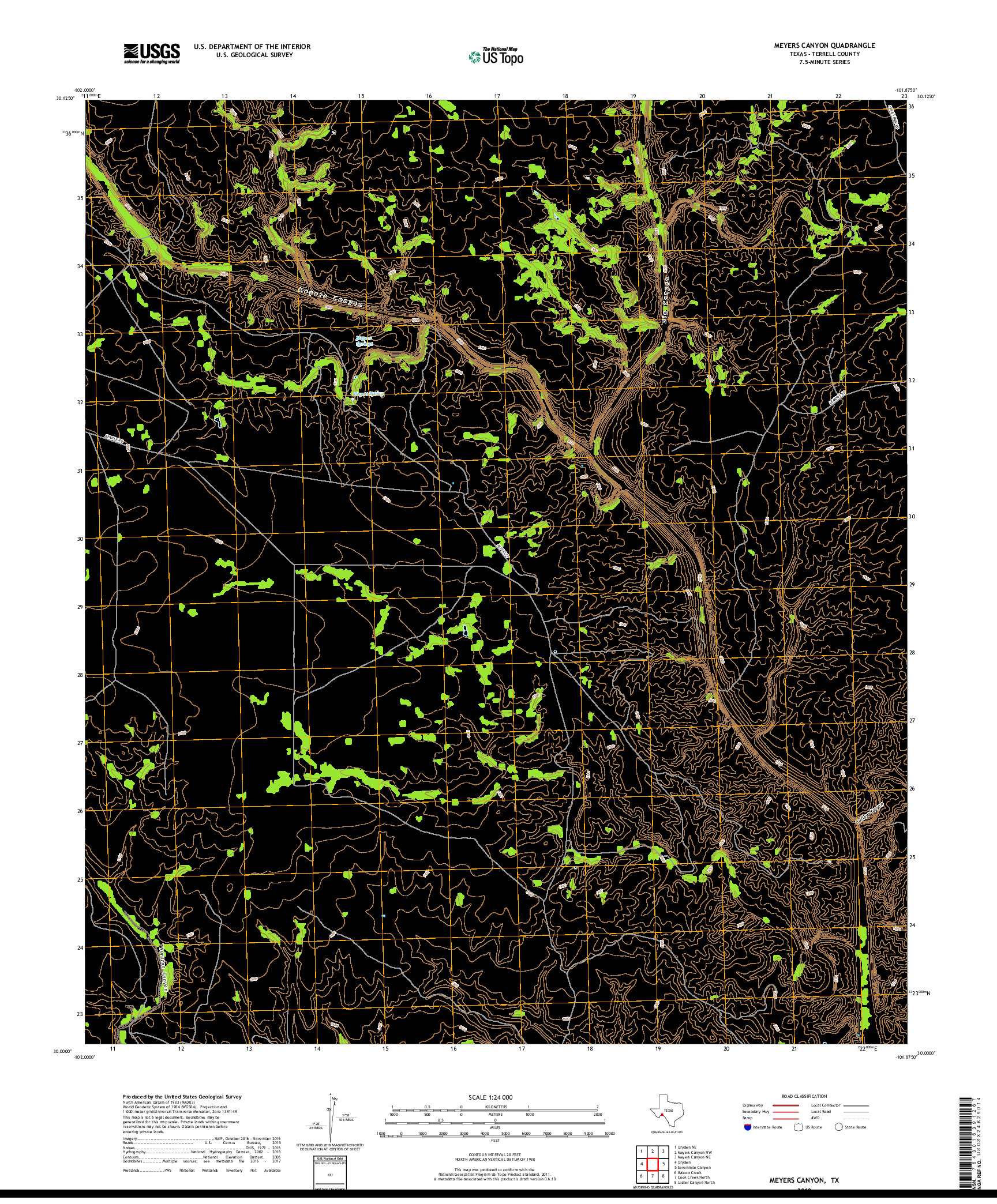 USGS US TOPO 7.5-MINUTE MAP FOR MEYERS CANYON, TX 2019