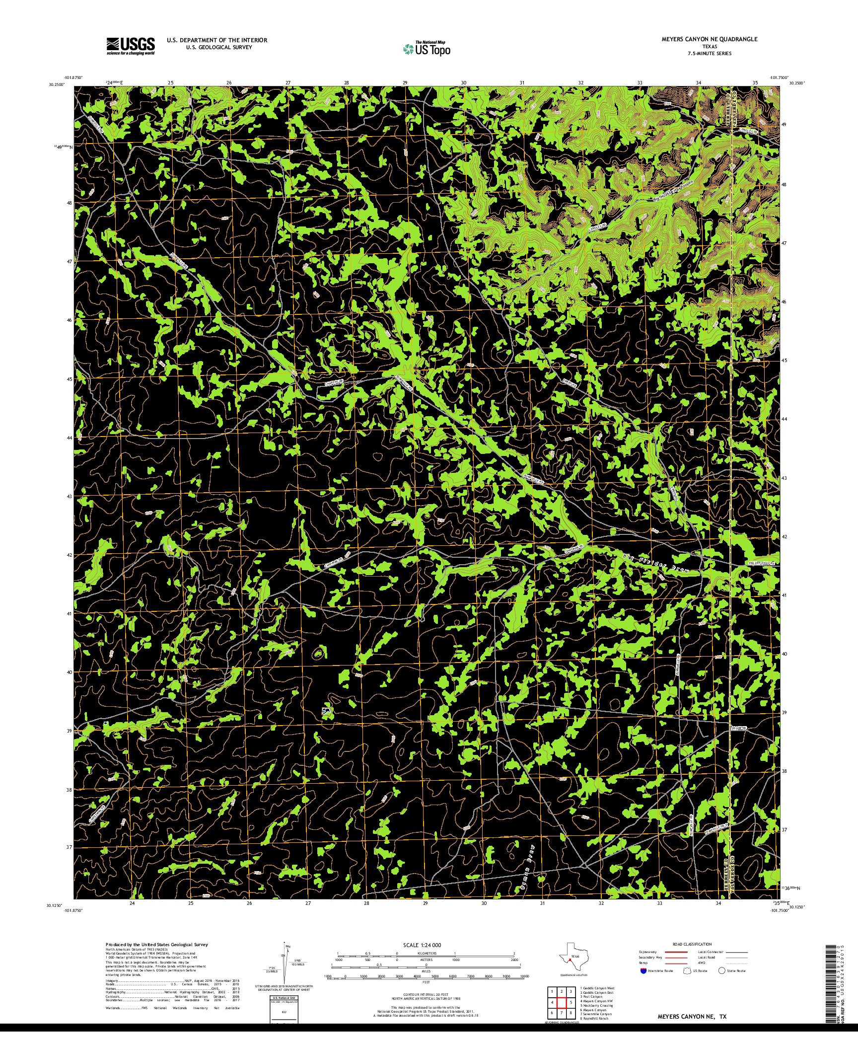 USGS US TOPO 7.5-MINUTE MAP FOR MEYERS CANYON NE, TX 2019