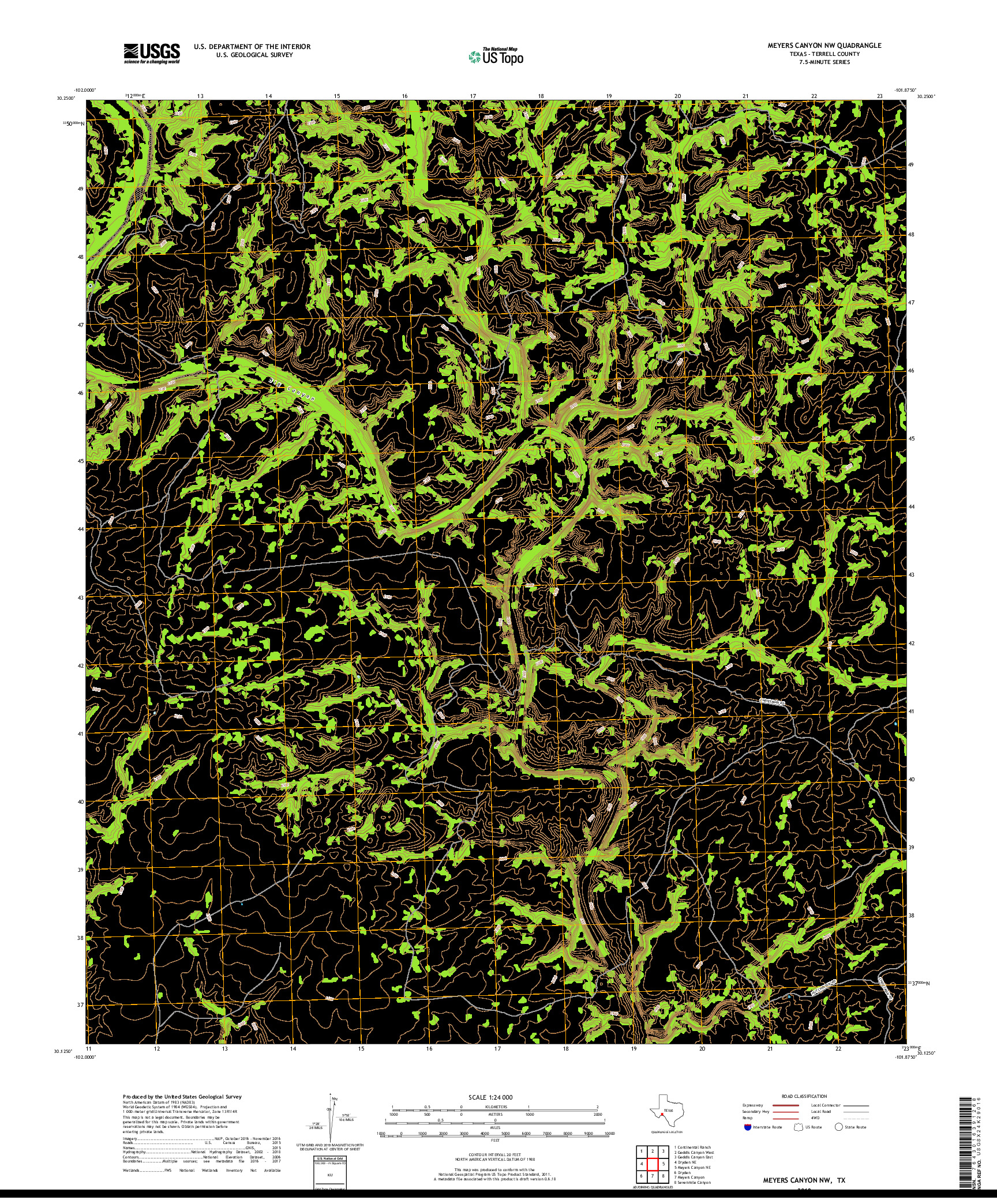 USGS US TOPO 7.5-MINUTE MAP FOR MEYERS CANYON NW, TX 2019