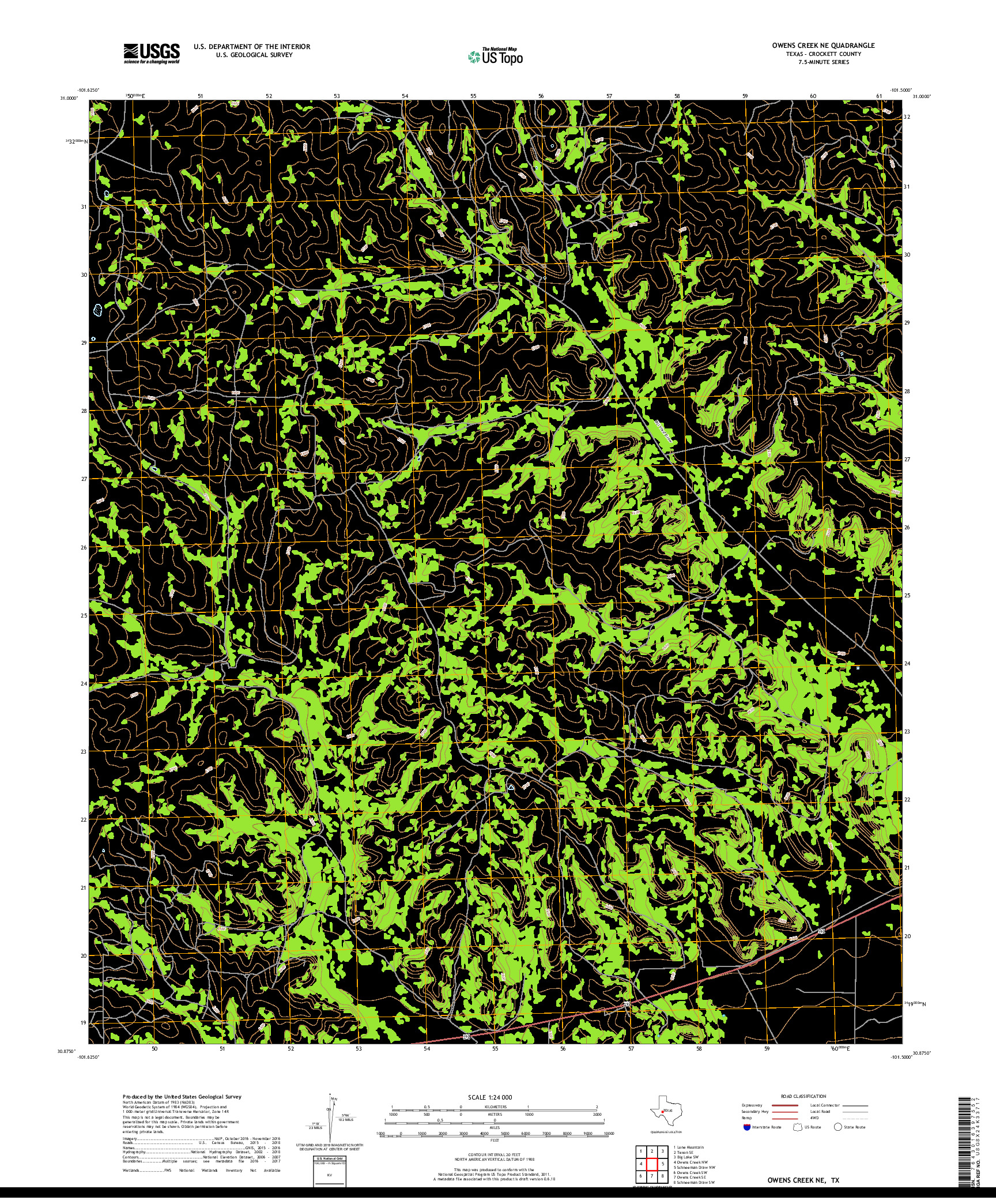 USGS US TOPO 7.5-MINUTE MAP FOR OWENS CREEK NE, TX 2019