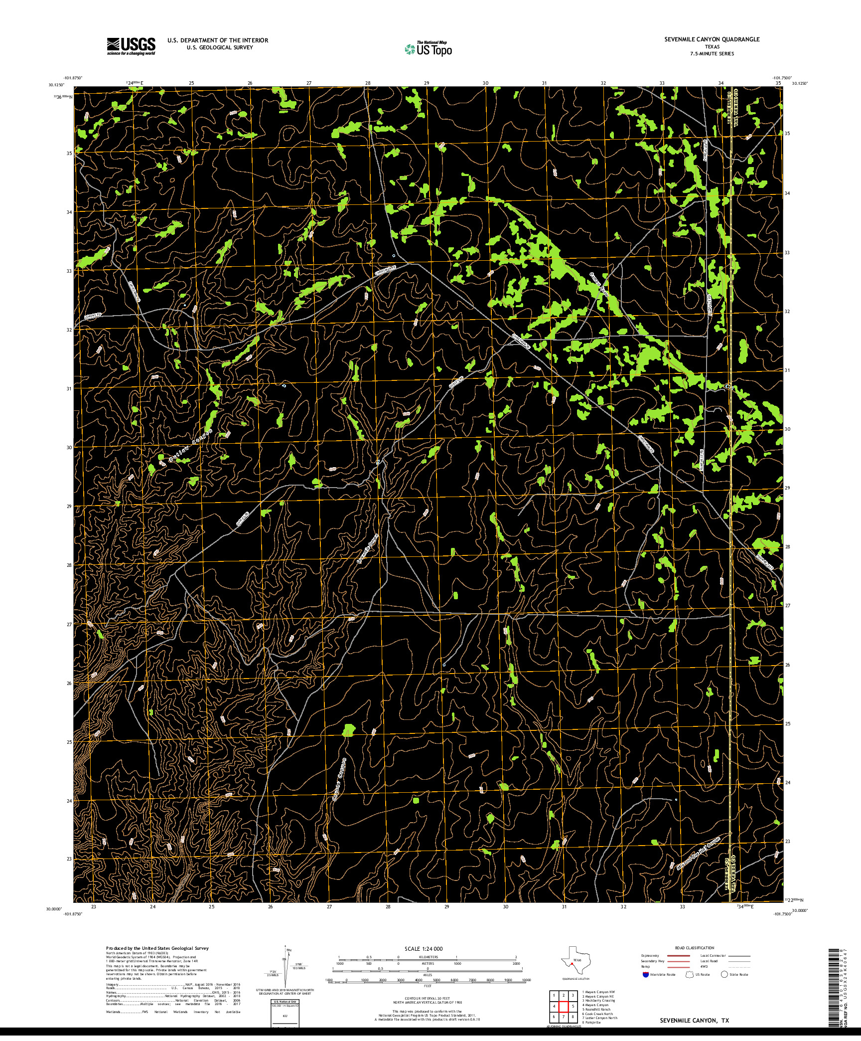 USGS US TOPO 7.5-MINUTE MAP FOR SEVENMILE CANYON, TX 2019