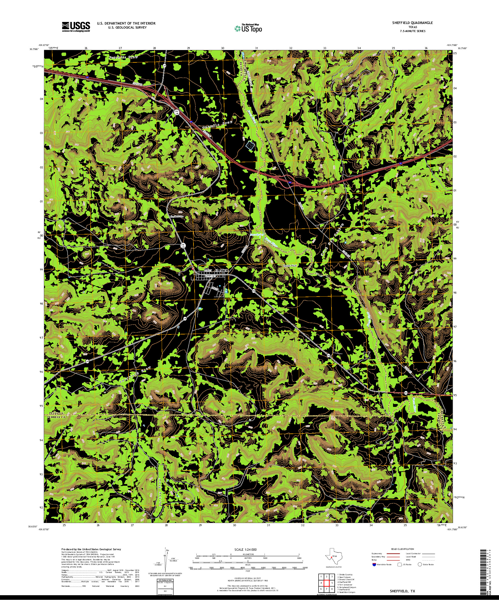 USGS US TOPO 7.5-MINUTE MAP FOR SHEFFIELD, TX 2019