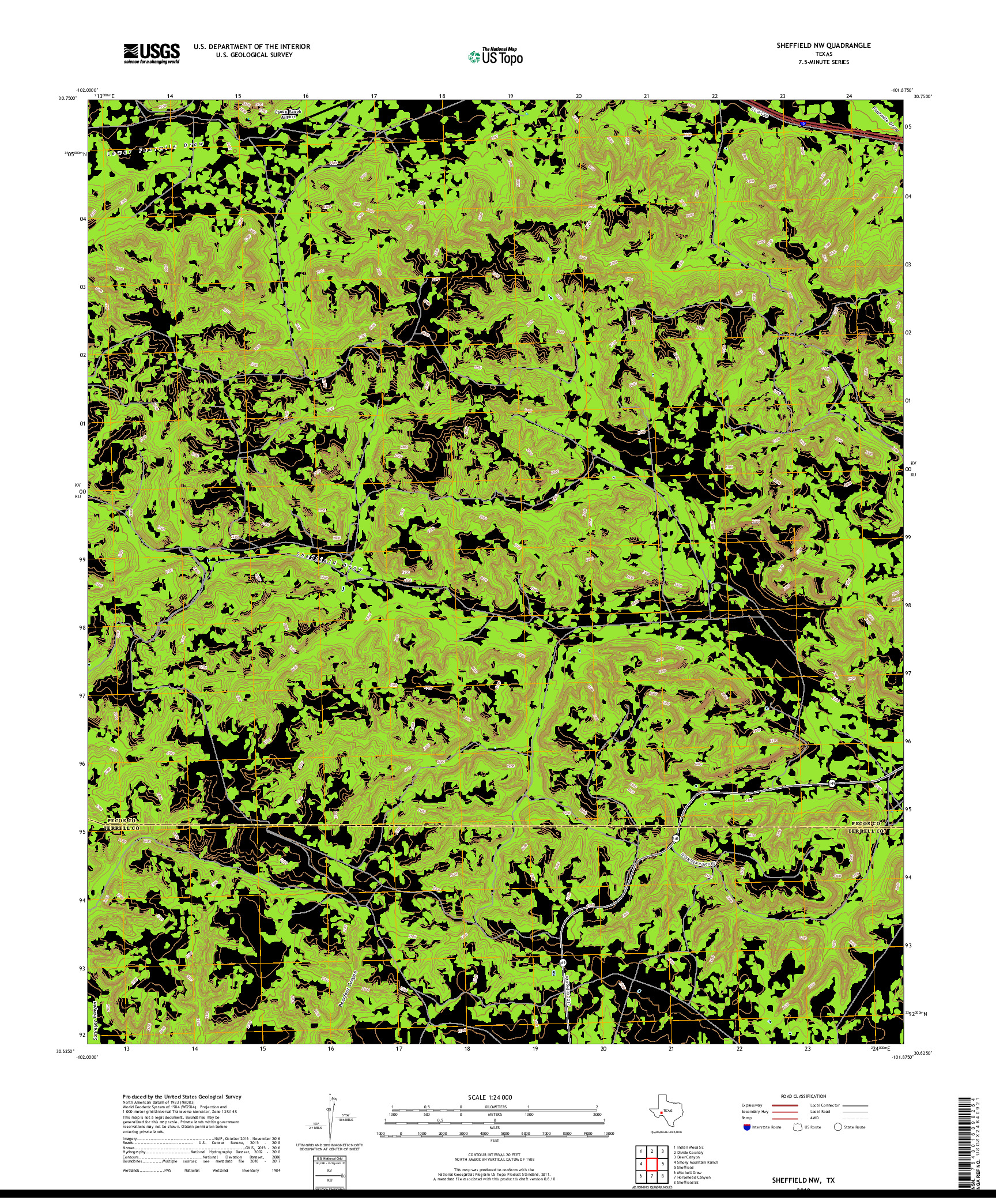 USGS US TOPO 7.5-MINUTE MAP FOR SHEFFIELD NW, TX 2019