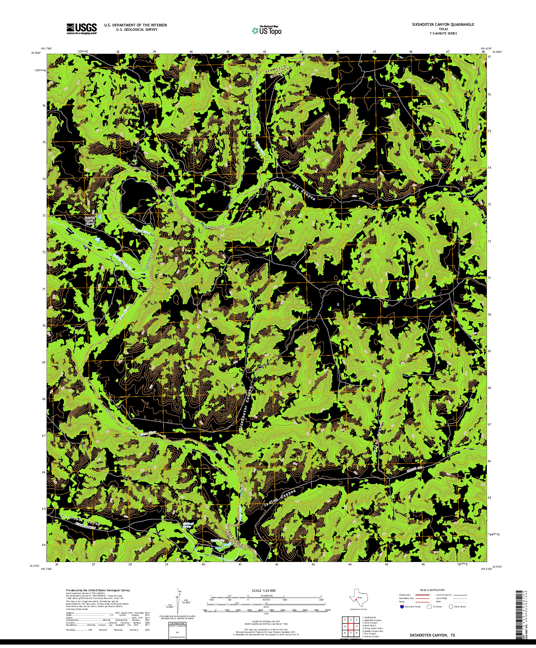 USGS US TOPO 7.5-MINUTE MAP FOR SIXSHOOTER CANYON, TX 2019