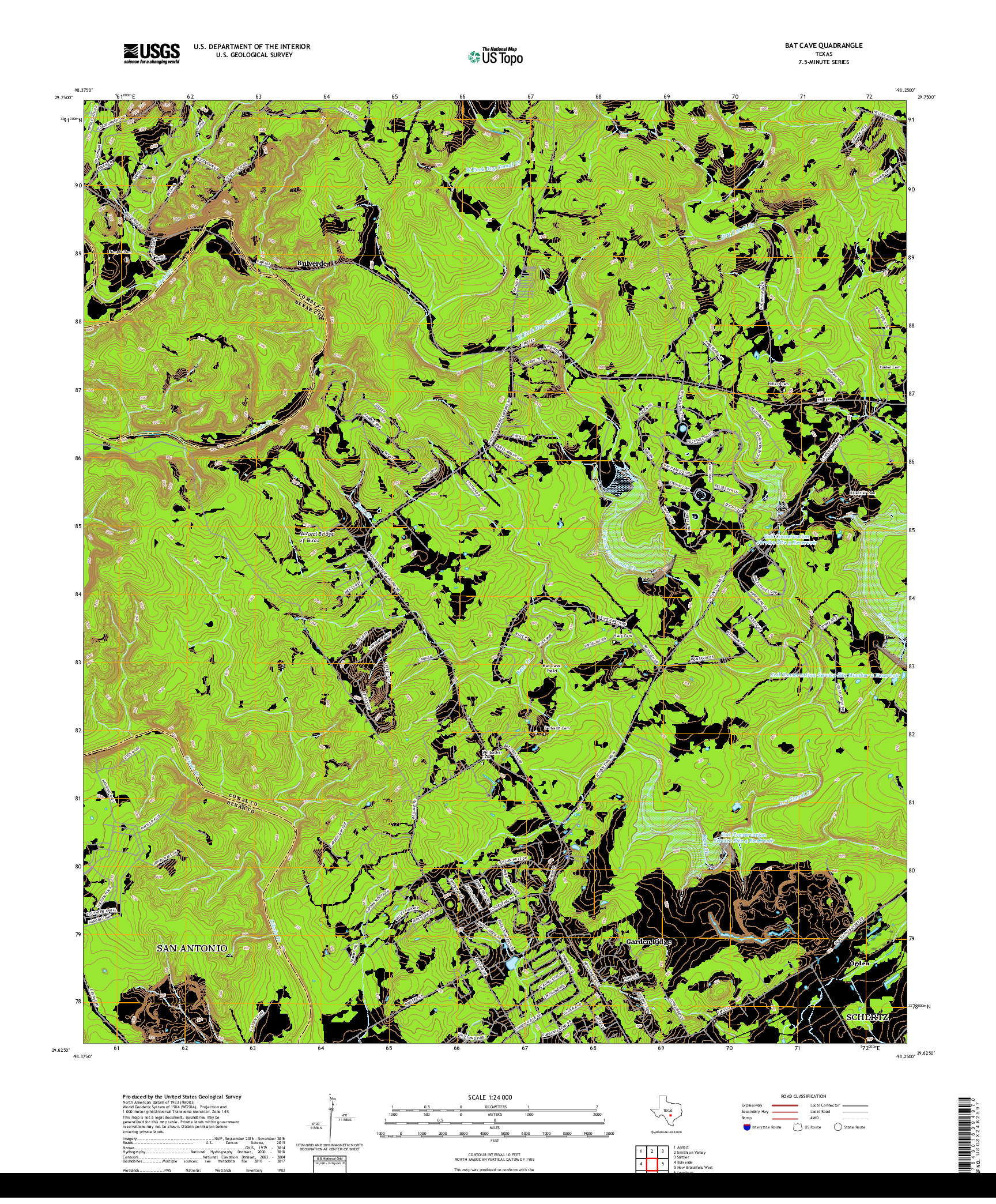 USGS US TOPO 7.5-MINUTE MAP FOR BAT CAVE, TX 2019