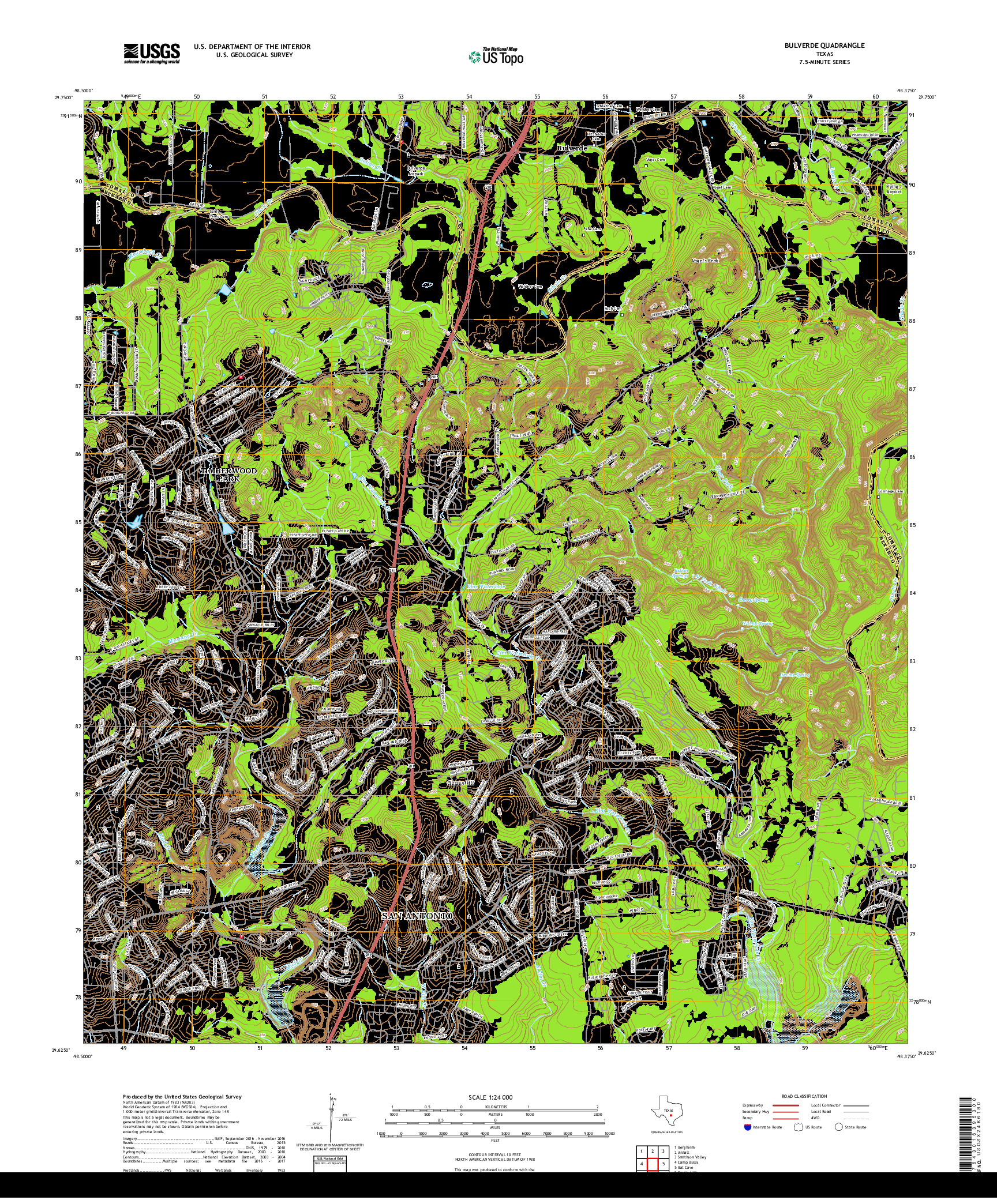 USGS US TOPO 7.5-MINUTE MAP FOR BULVERDE, TX 2019