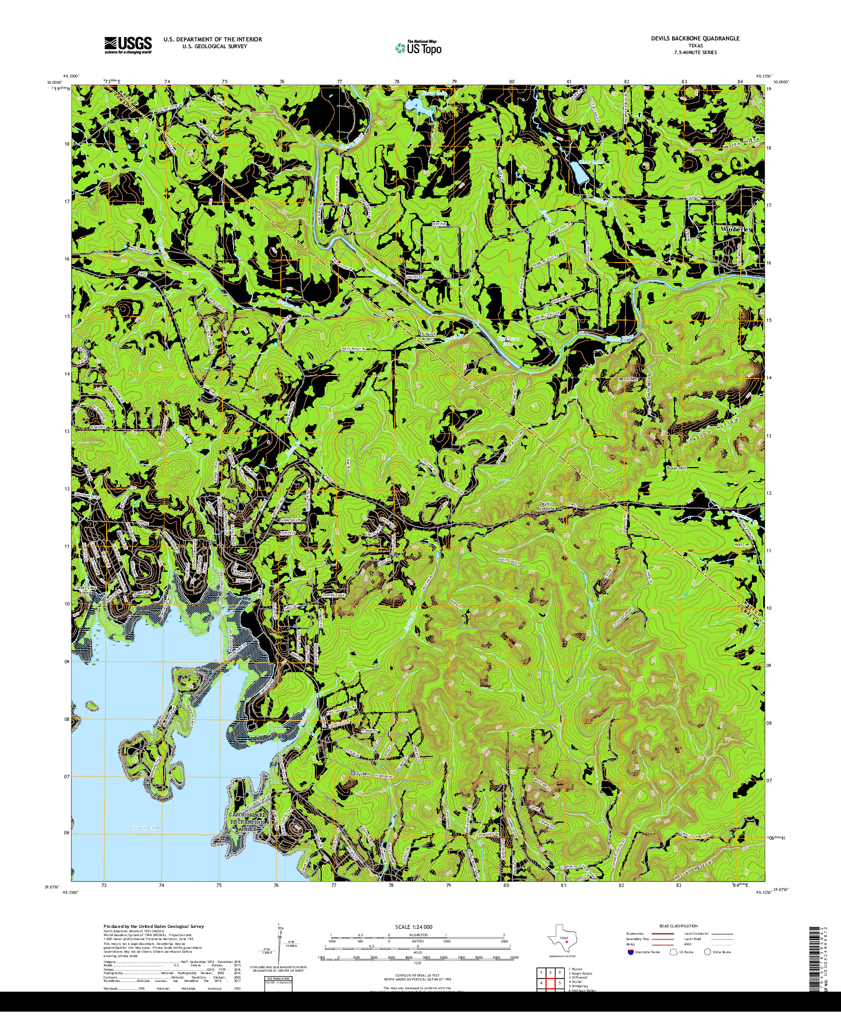 USGS US TOPO 7.5-MINUTE MAP FOR DEVILS BACKBONE, TX 2019