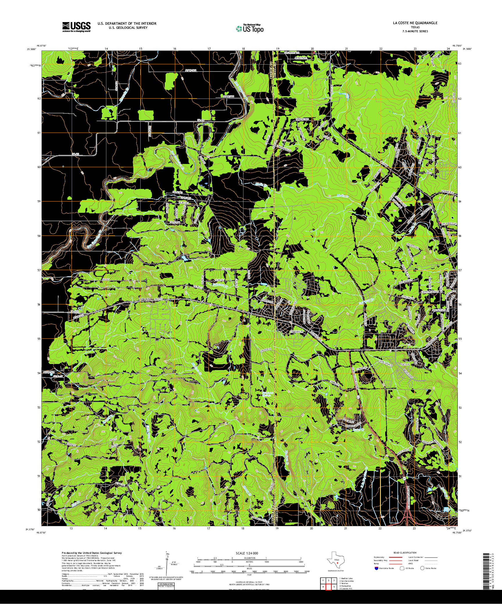 USGS US TOPO 7.5-MINUTE MAP FOR LA COSTE NE, TX 2019
