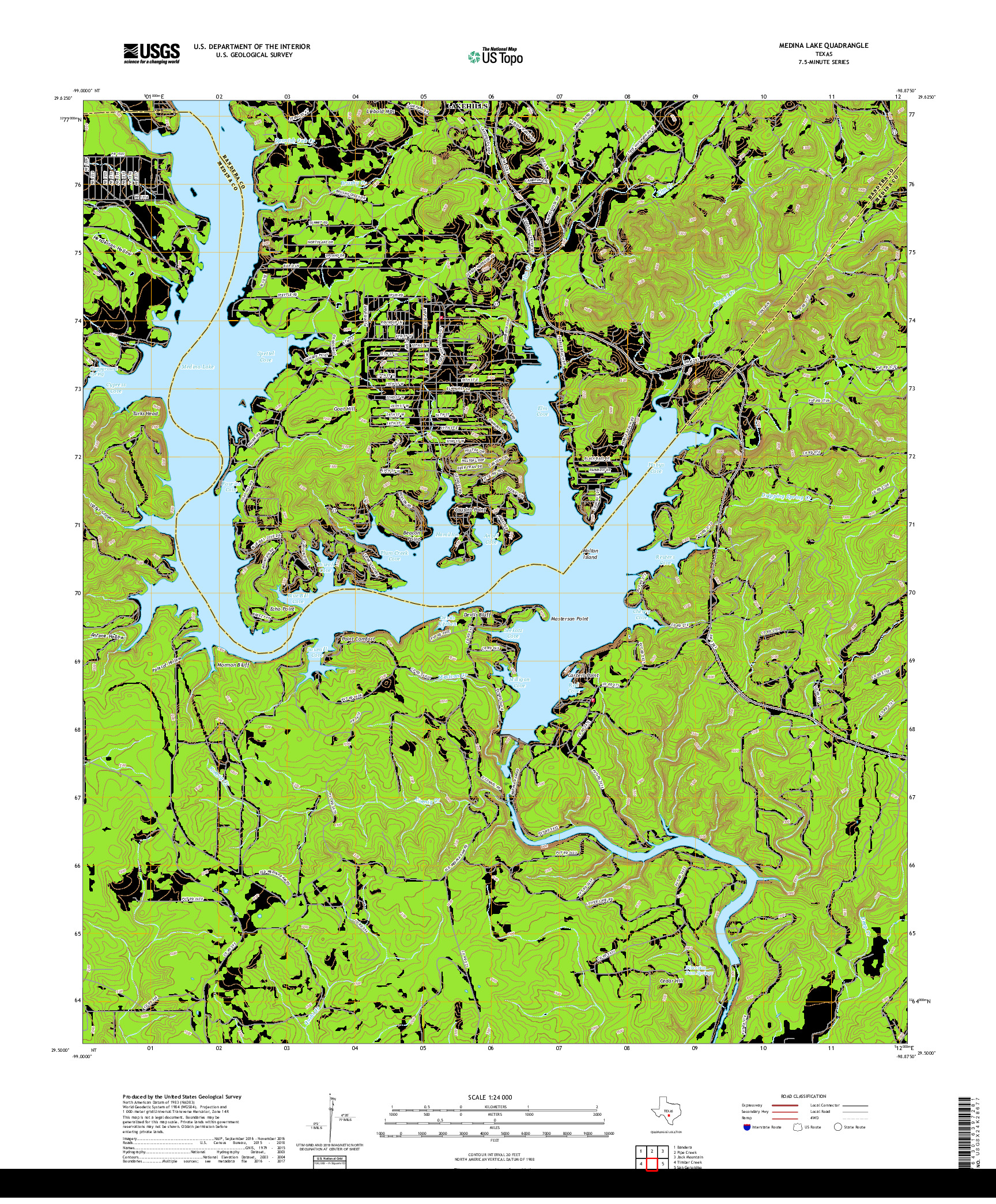 USGS US TOPO 7.5-MINUTE MAP FOR MEDINA LAKE, TX 2019