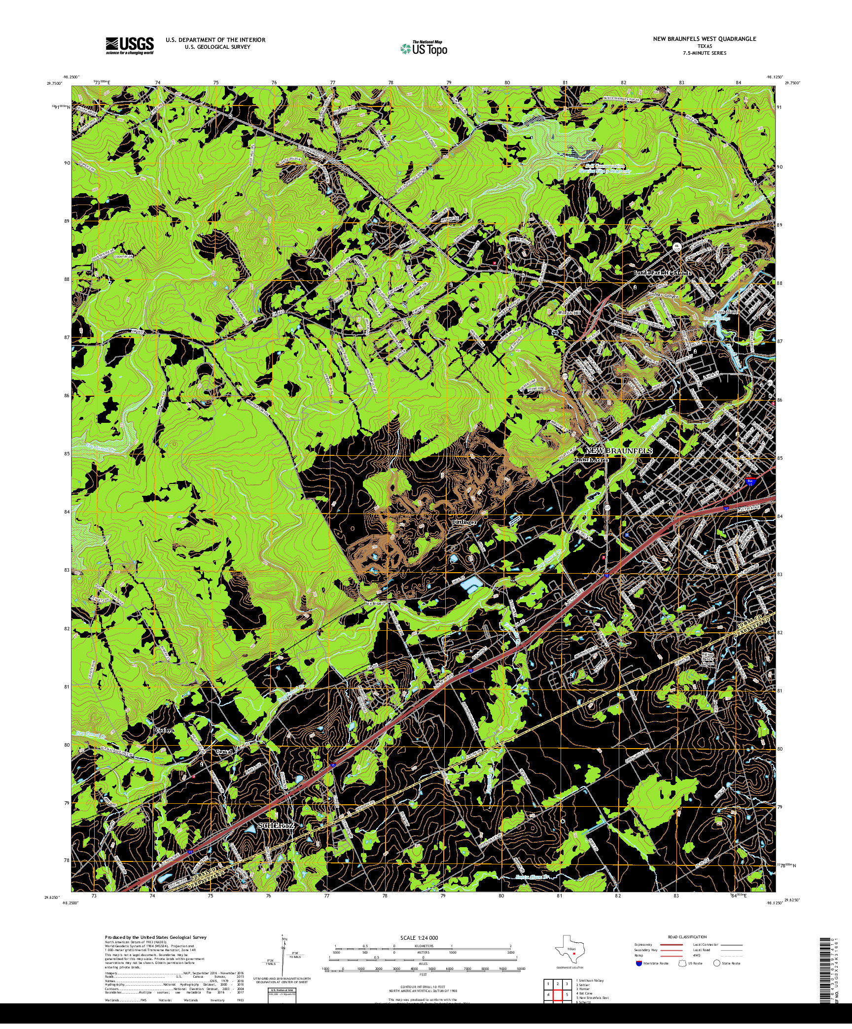 USGS US TOPO 7.5-MINUTE MAP FOR NEW BRAUNFELS WEST, TX 2019