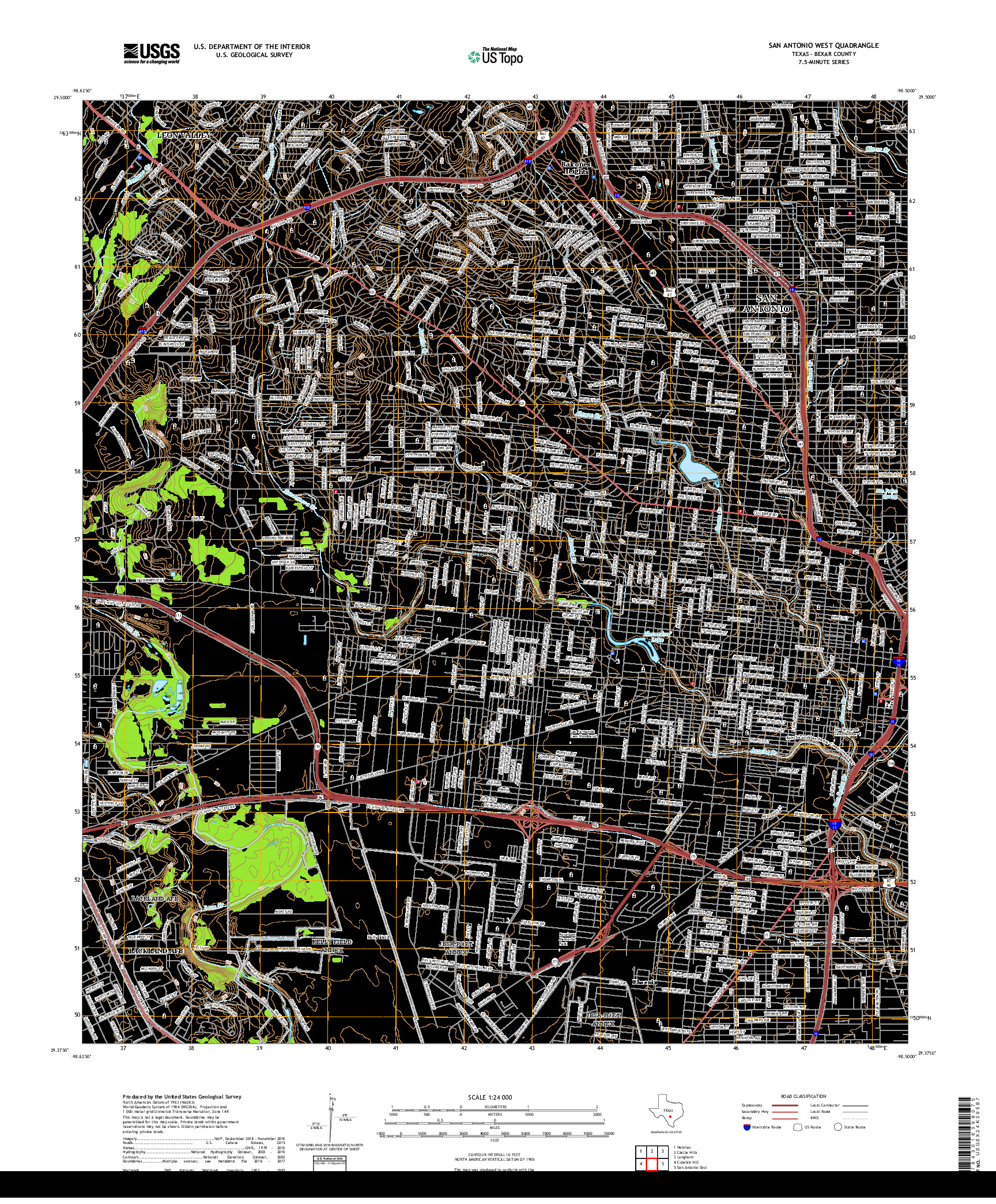 USGS US TOPO 7.5-MINUTE MAP FOR SAN ANTONIO WEST, TX 2019