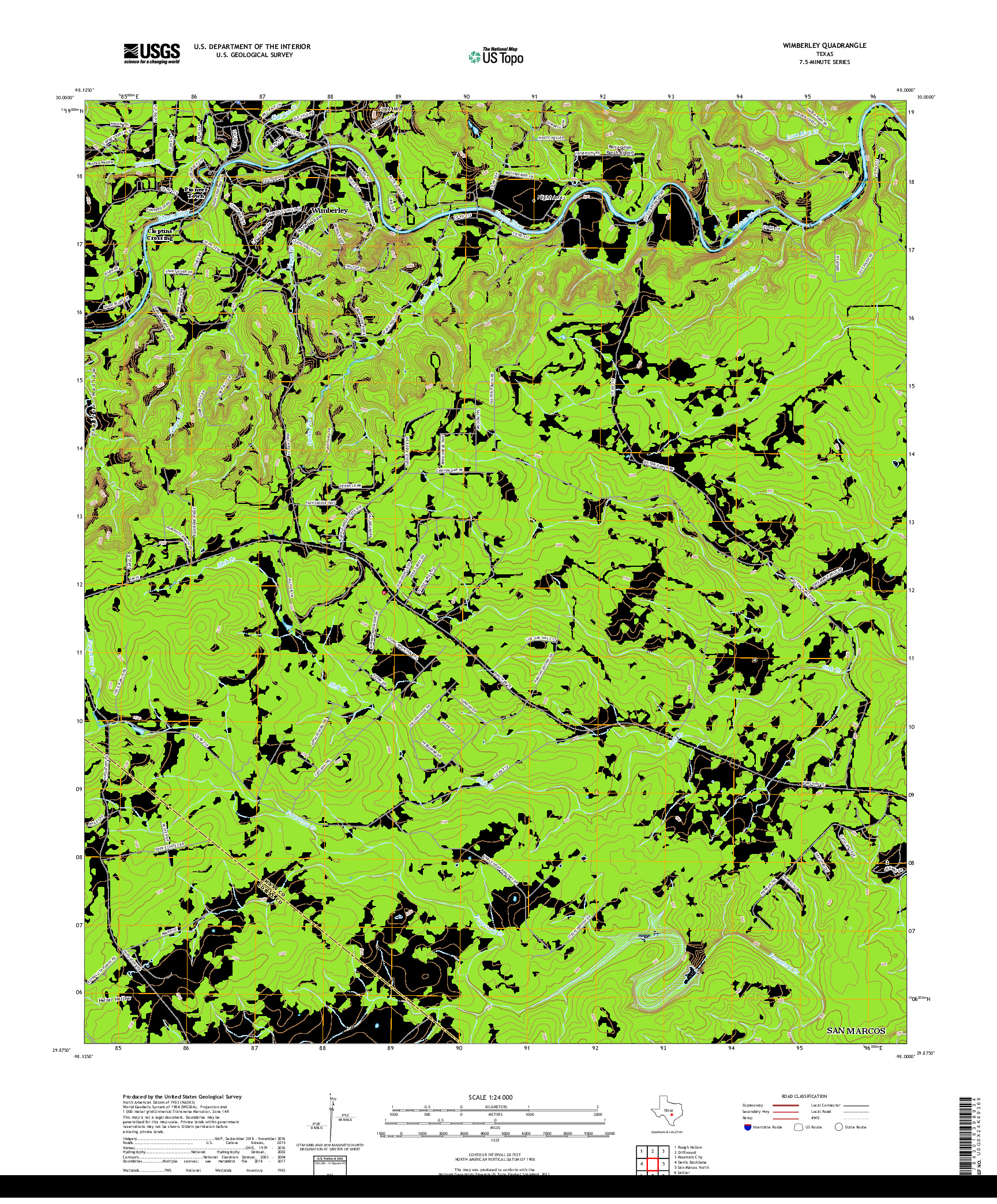 USGS US TOPO 7.5-MINUTE MAP FOR WIMBERLEY, TX 2019