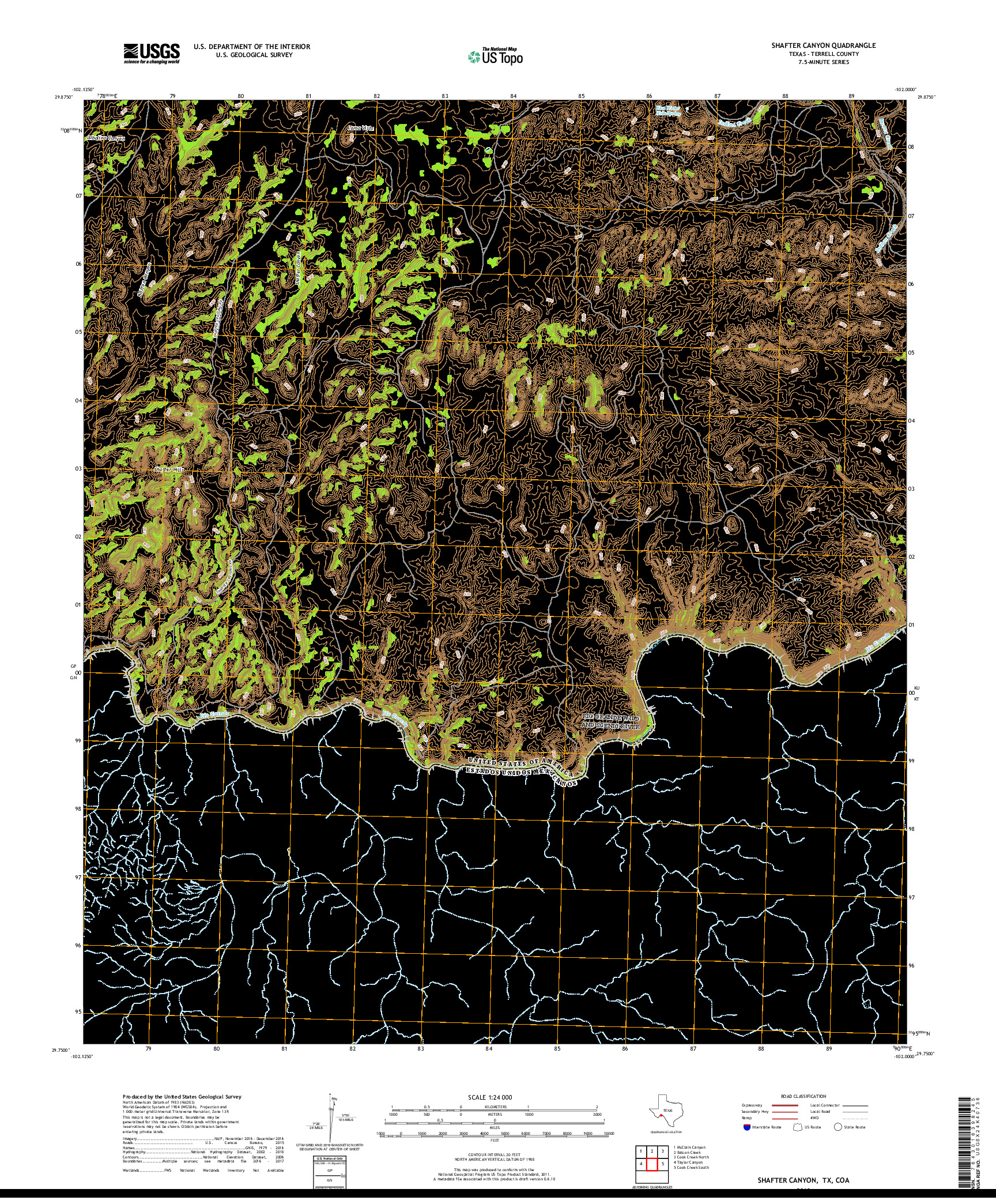 USGS US TOPO 7.5-MINUTE MAP FOR SHAFTER CANYON, TX,COA 2019