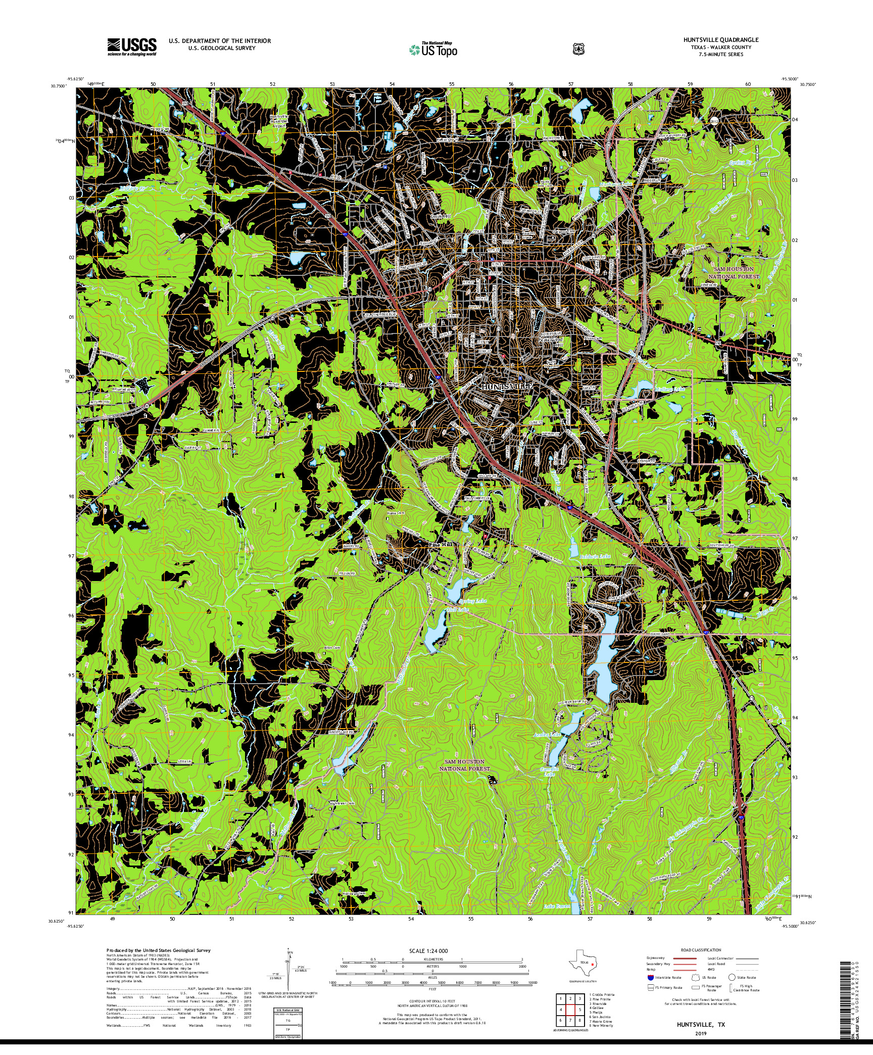 USGS US TOPO 7.5-MINUTE MAP FOR HUNTSVILLE, TX 2019