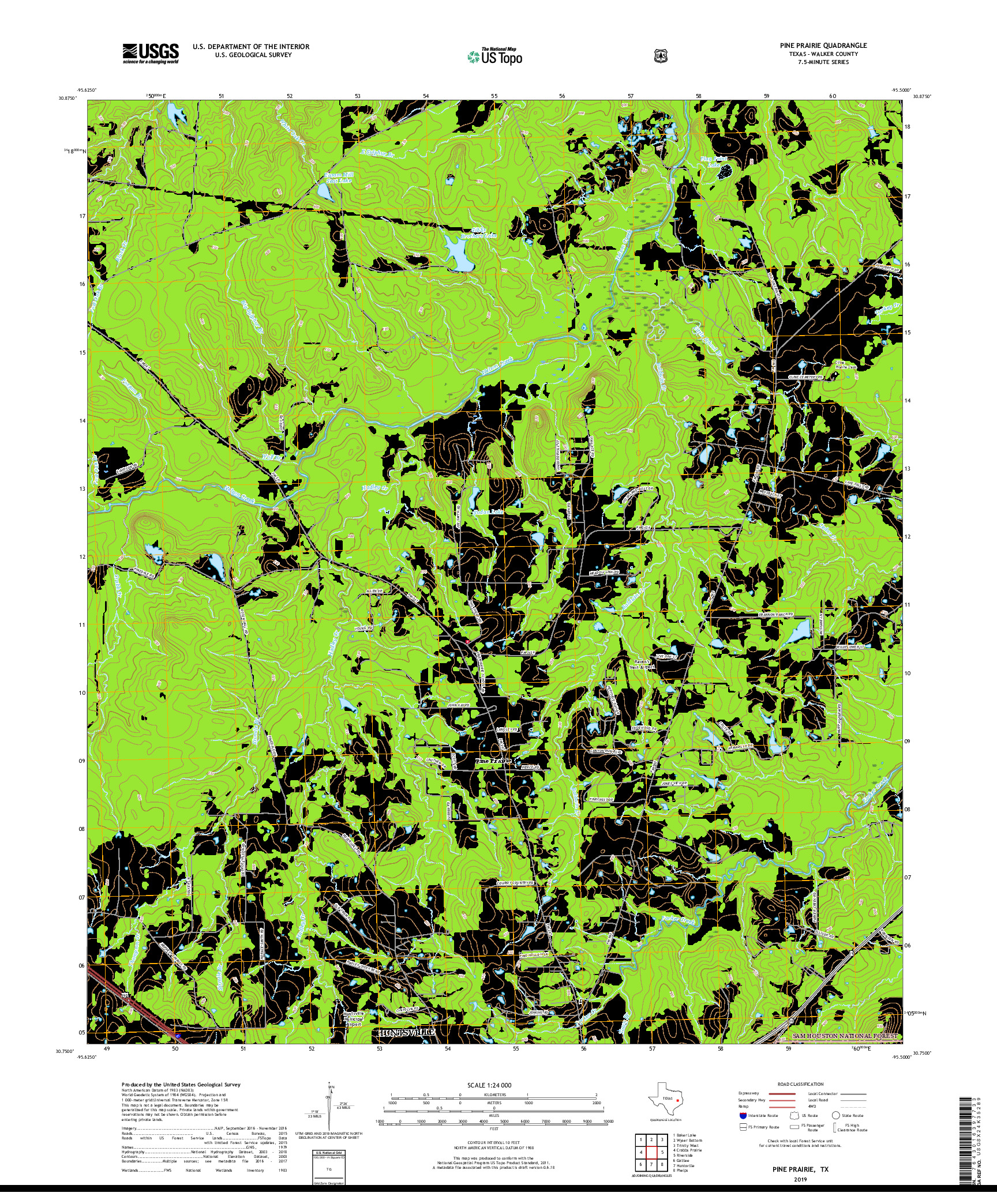 USGS US TOPO 7.5-MINUTE MAP FOR PINE PRAIRIE, TX 2019