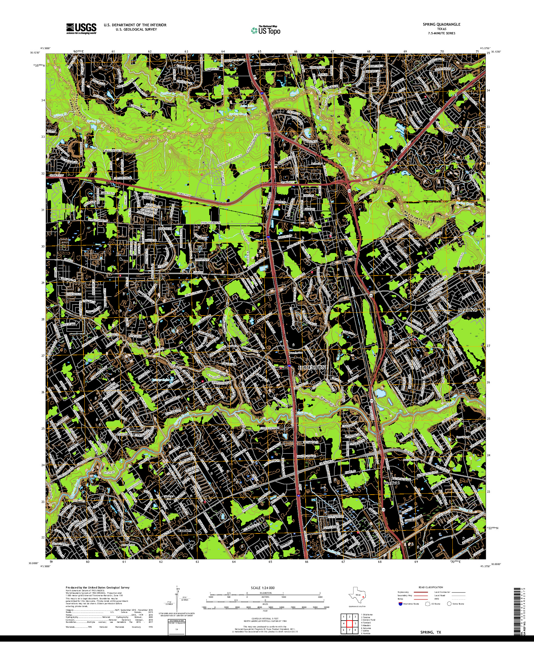 USGS US TOPO 7.5-MINUTE MAP FOR SPRING, TX 2019