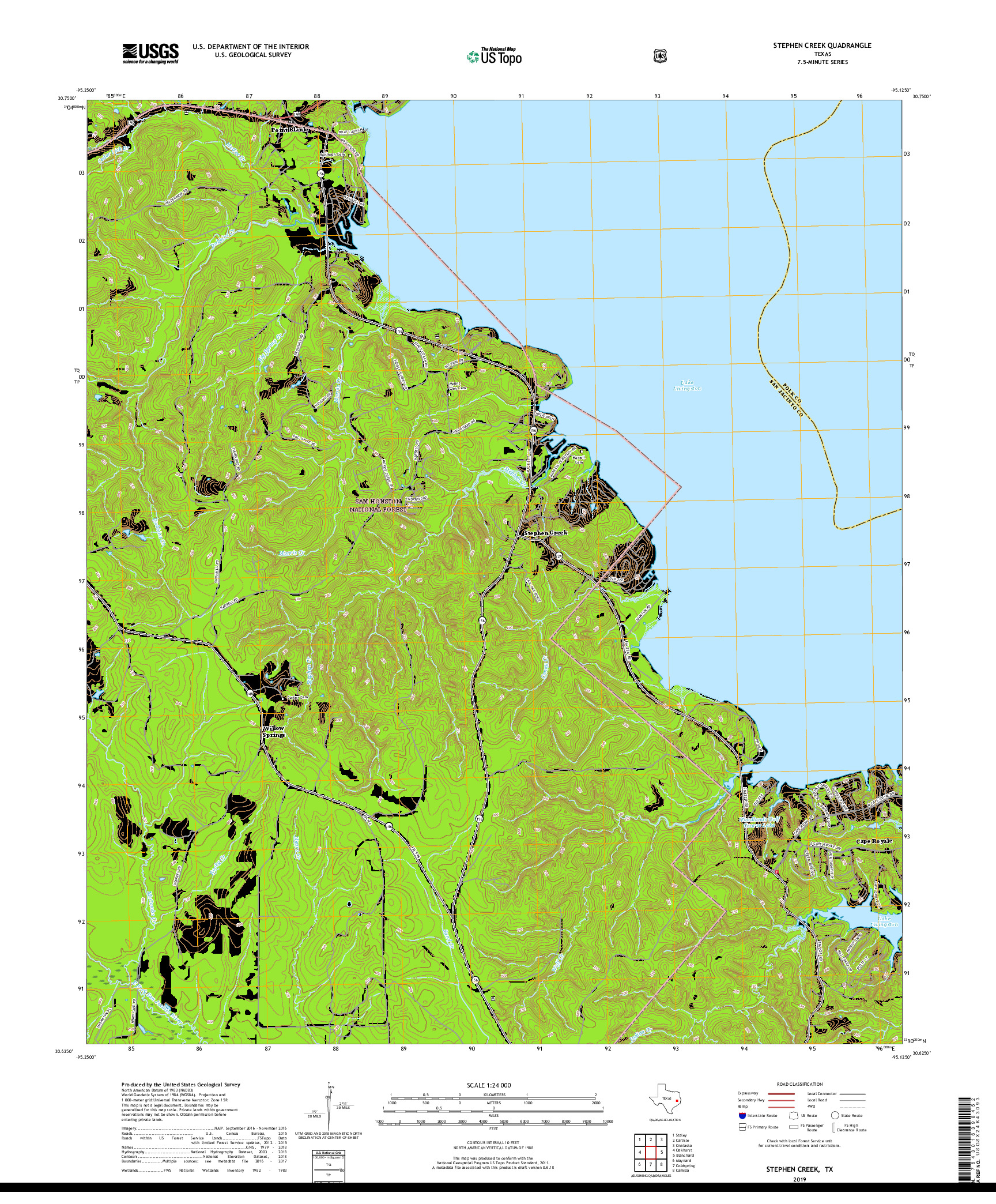 USGS US TOPO 7.5-MINUTE MAP FOR STEPHEN CREEK, TX 2019