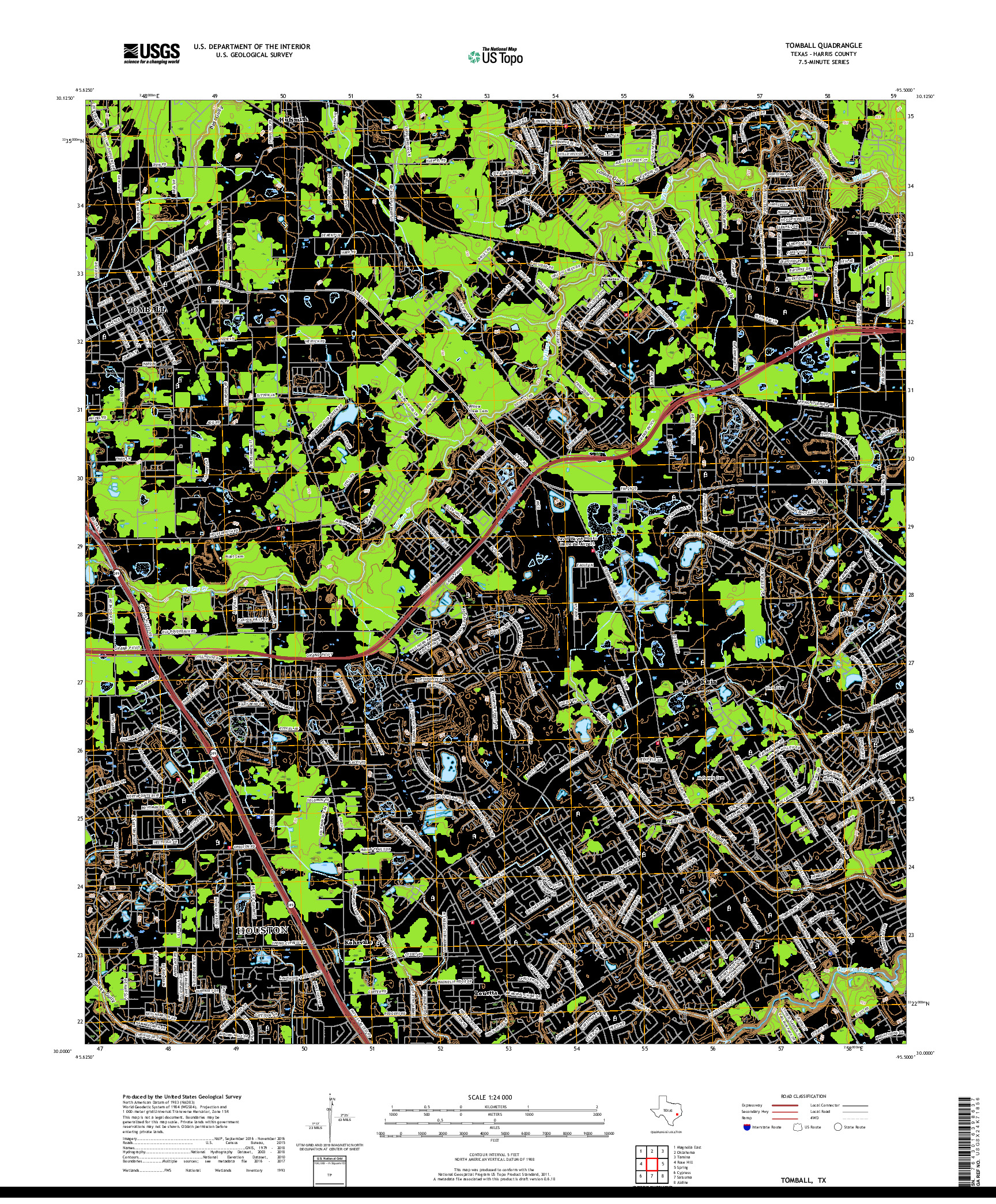 USGS US TOPO 7.5-MINUTE MAP FOR TOMBALL, TX 2019