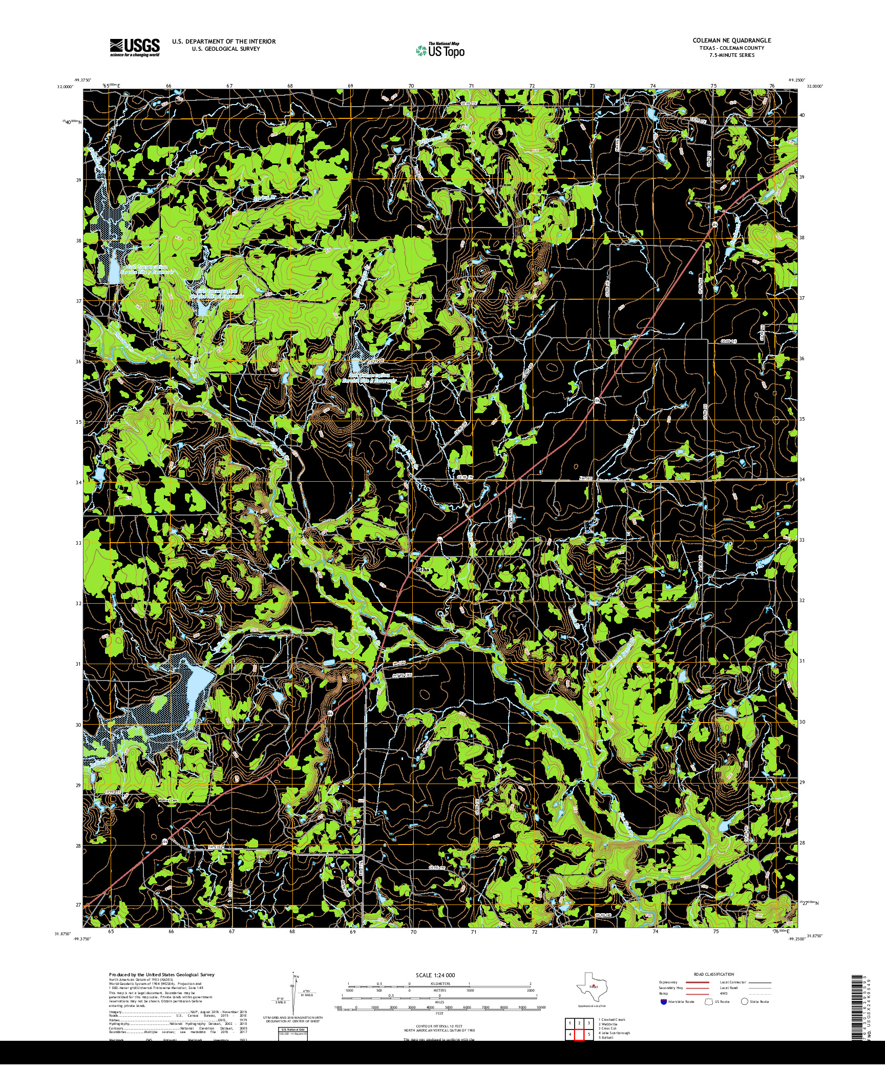 USGS US TOPO 7.5-MINUTE MAP FOR COLEMAN NE, TX 2019