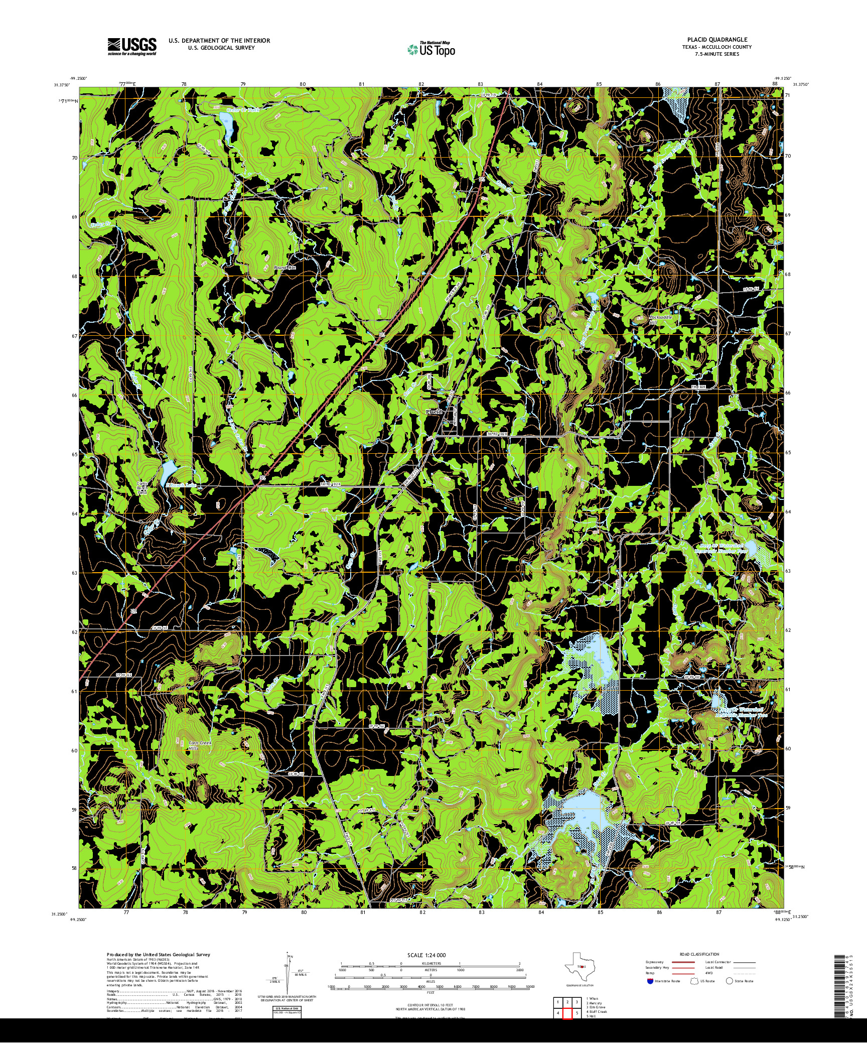 USGS US TOPO 7.5-MINUTE MAP FOR PLACID, TX 2019