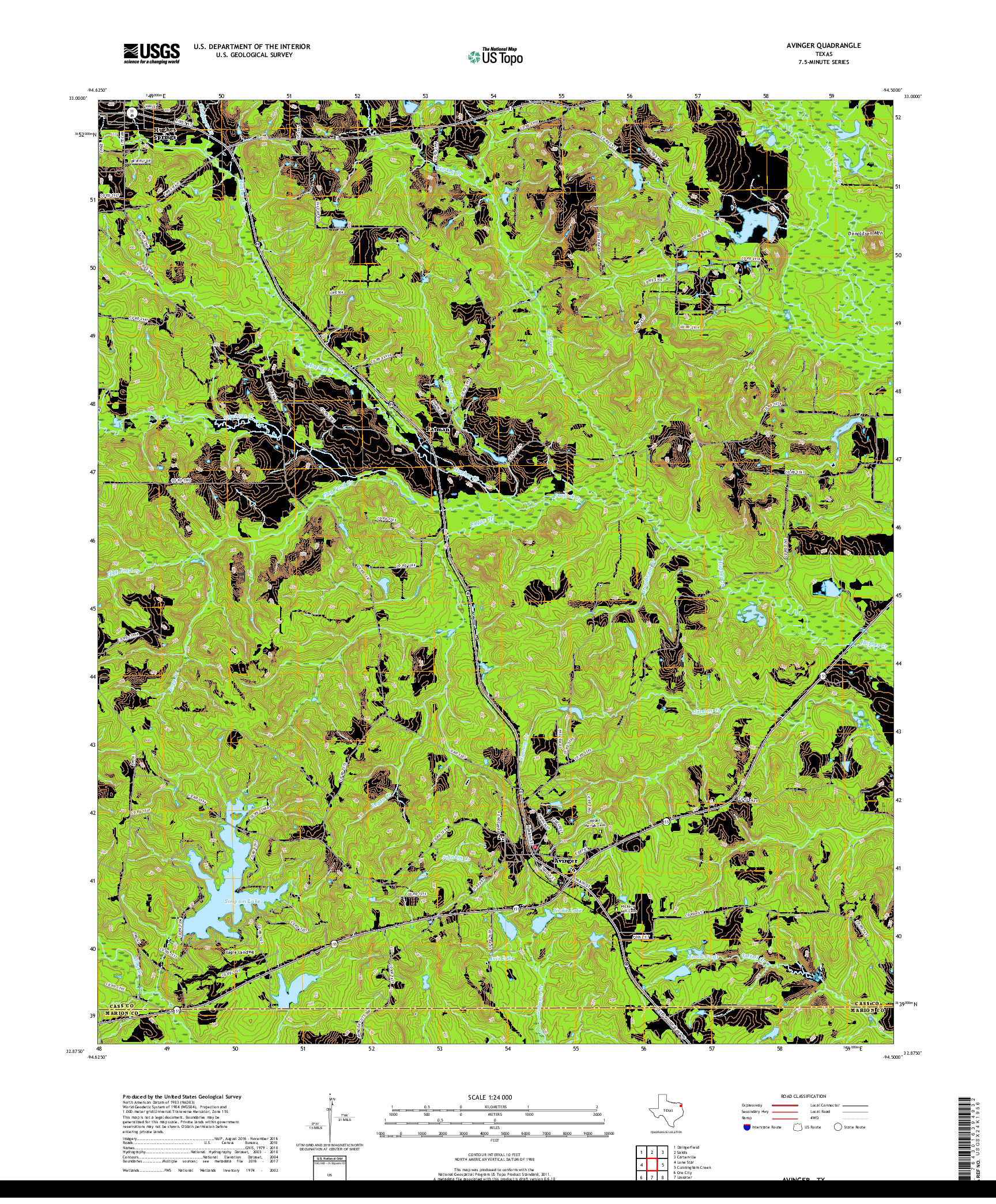 USGS US TOPO 7.5-MINUTE MAP FOR AVINGER, TX 2019