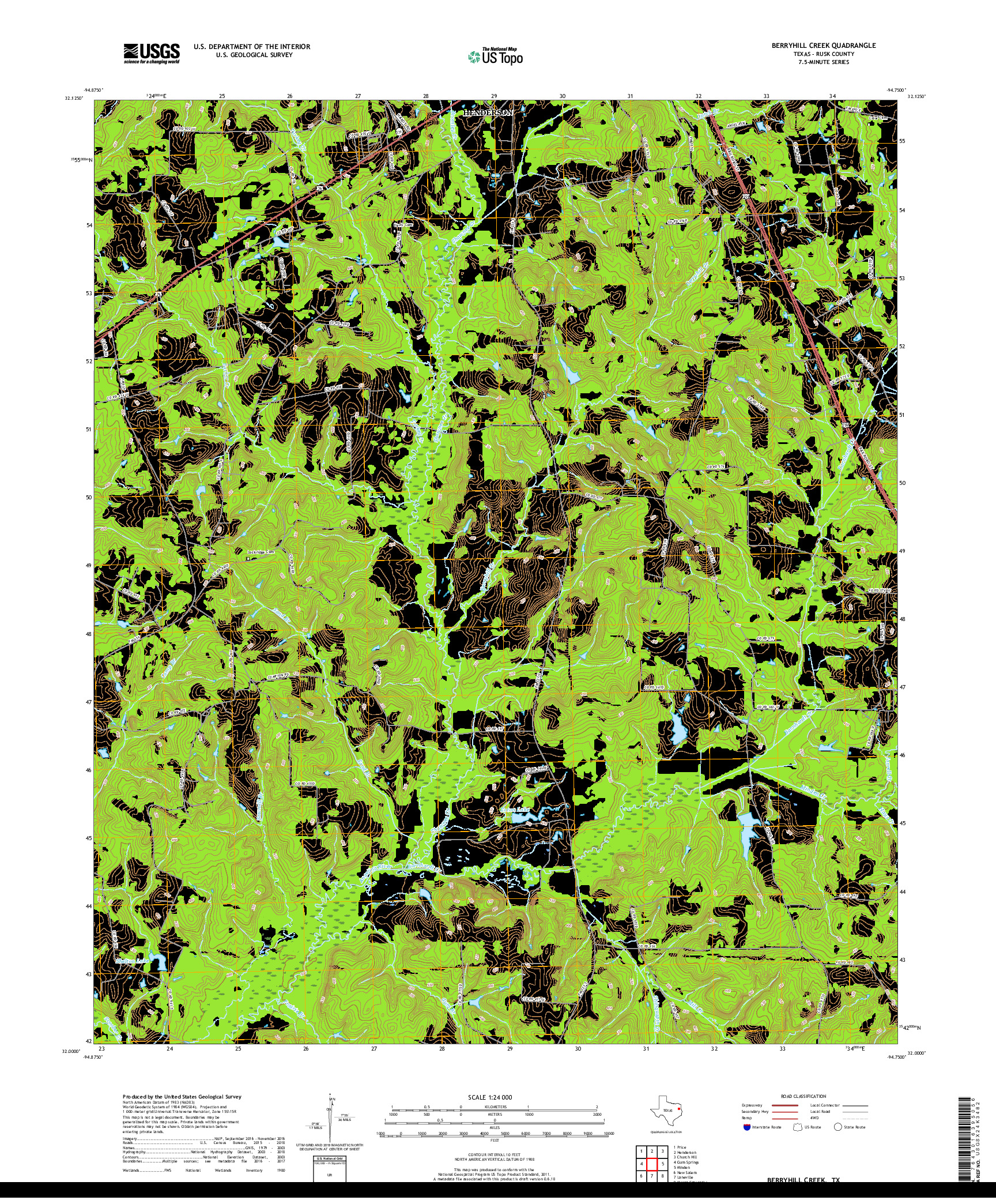 USGS US TOPO 7.5-MINUTE MAP FOR BERRYHILL CREEK, TX 2019