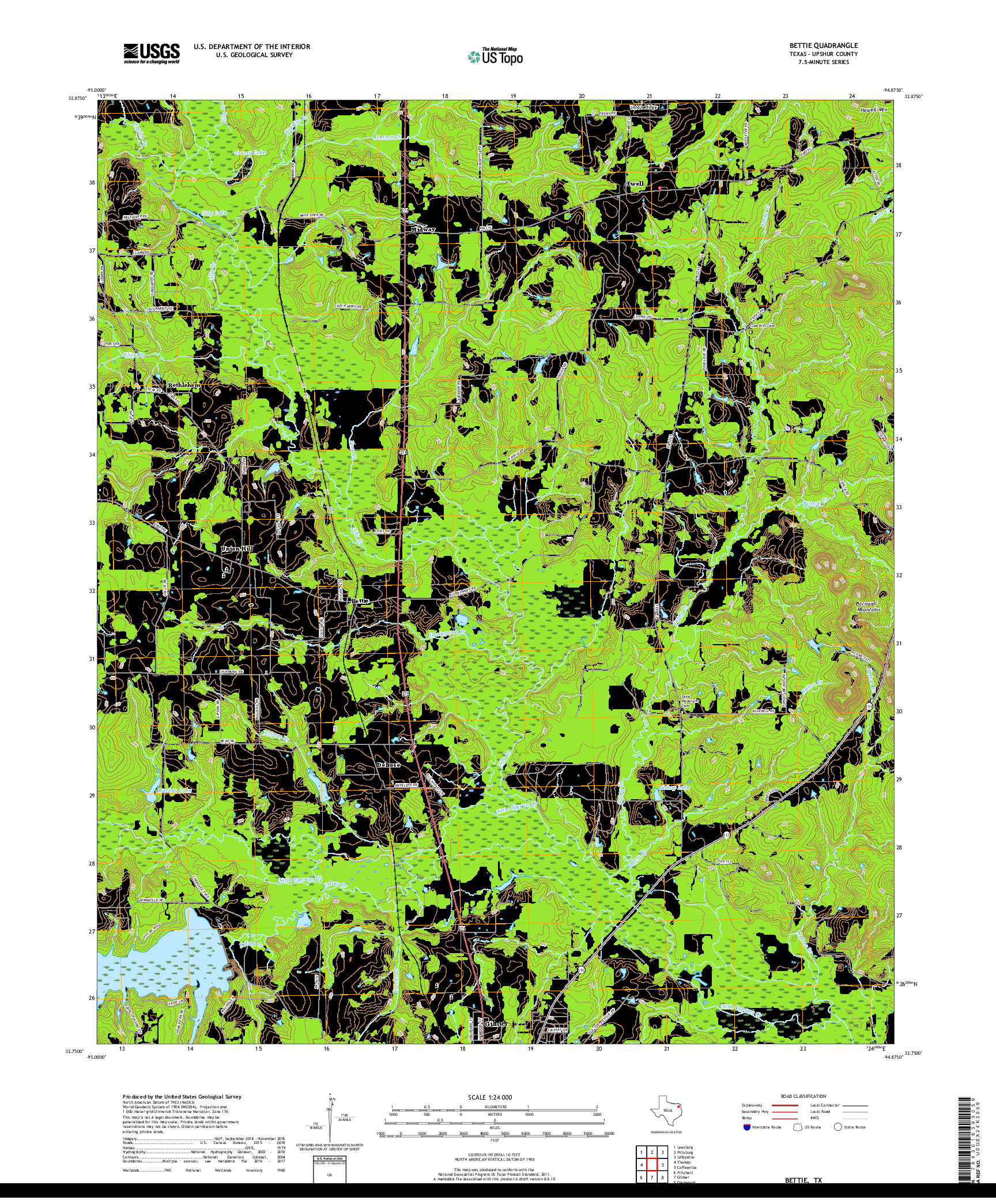 USGS US TOPO 7.5-MINUTE MAP FOR BETTIE, TX 2019