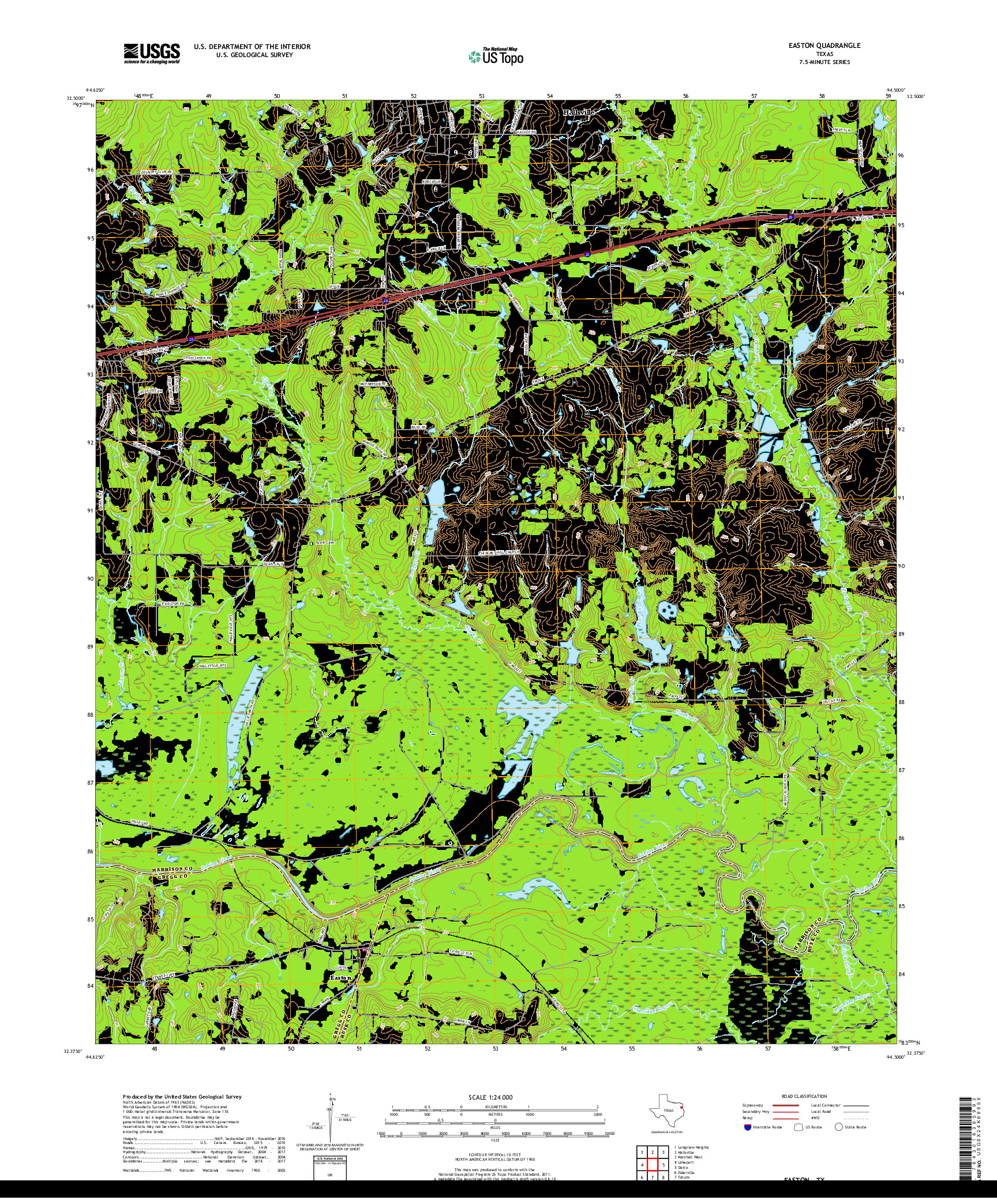 USGS US TOPO 7.5-MINUTE MAP FOR EASTON, TX 2019