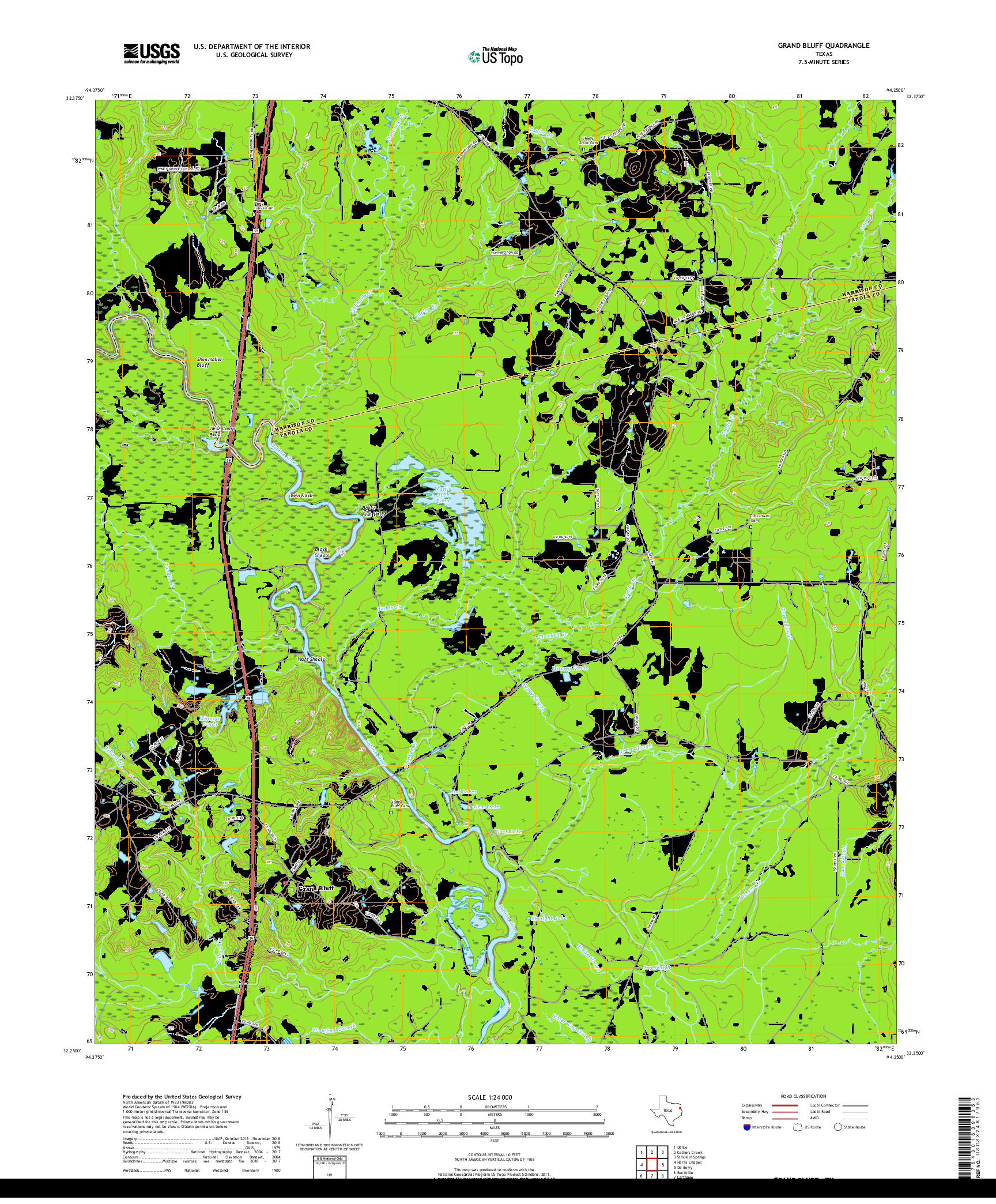 USGS US TOPO 7.5-MINUTE MAP FOR GRAND BLUFF, TX 2019