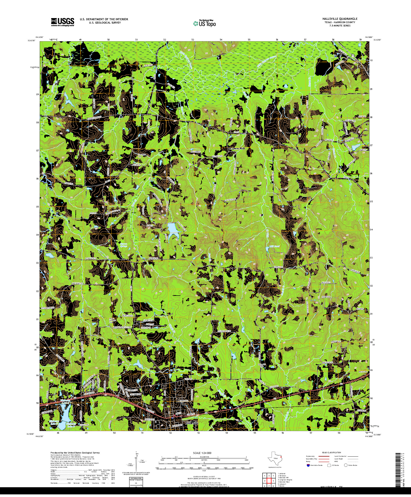 USGS US TOPO 7.5-MINUTE MAP FOR HALLSVILLE, TX 2019