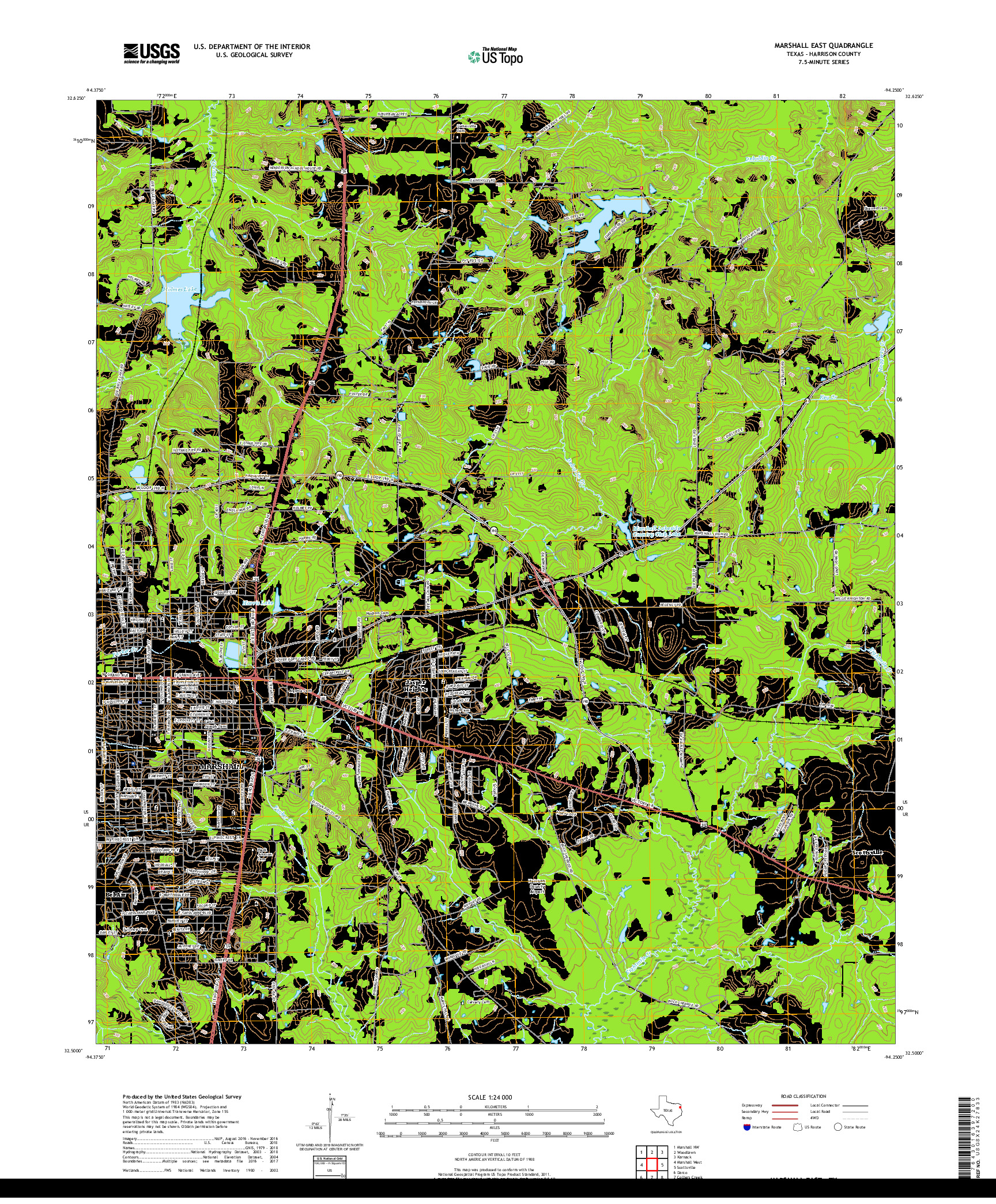 USGS US TOPO 7.5-MINUTE MAP FOR MARSHALL EAST, TX 2019