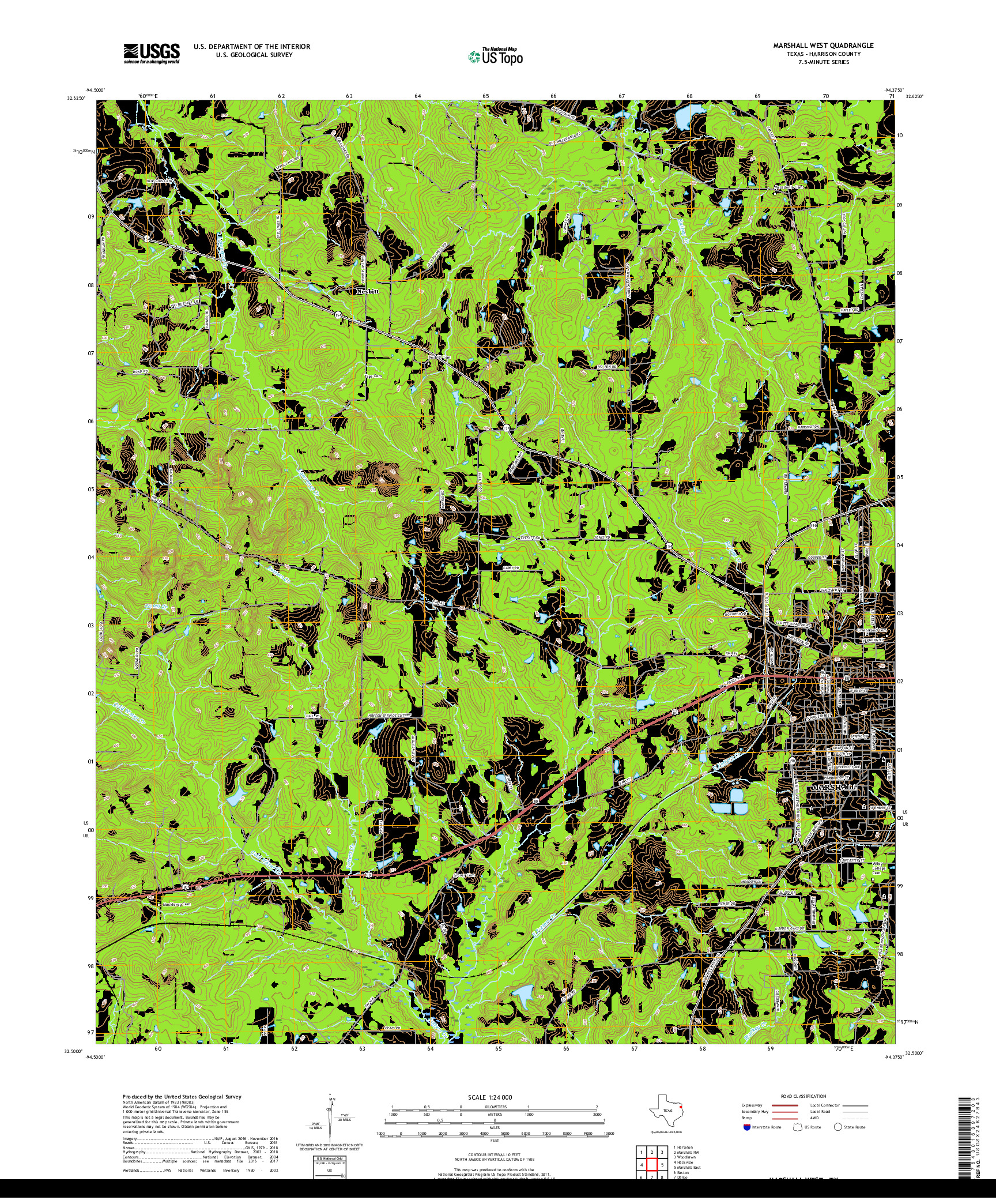 USGS US TOPO 7.5-MINUTE MAP FOR MARSHALL WEST, TX 2019