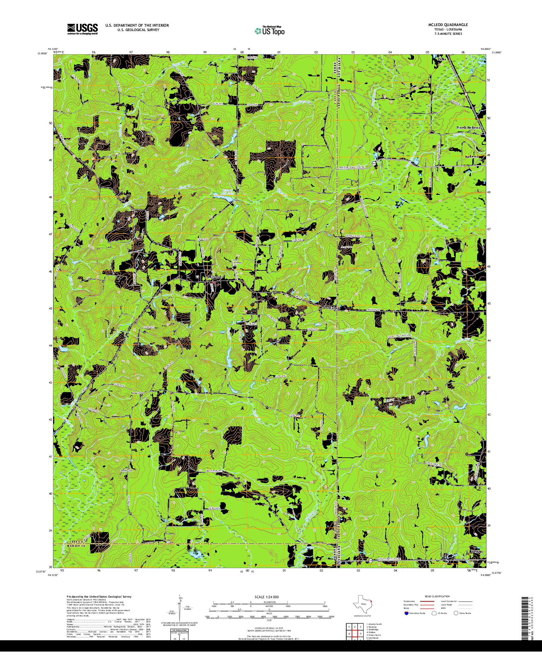 USGS US TOPO 7.5-MINUTE MAP FOR MCLEOD, TX,LA 2019