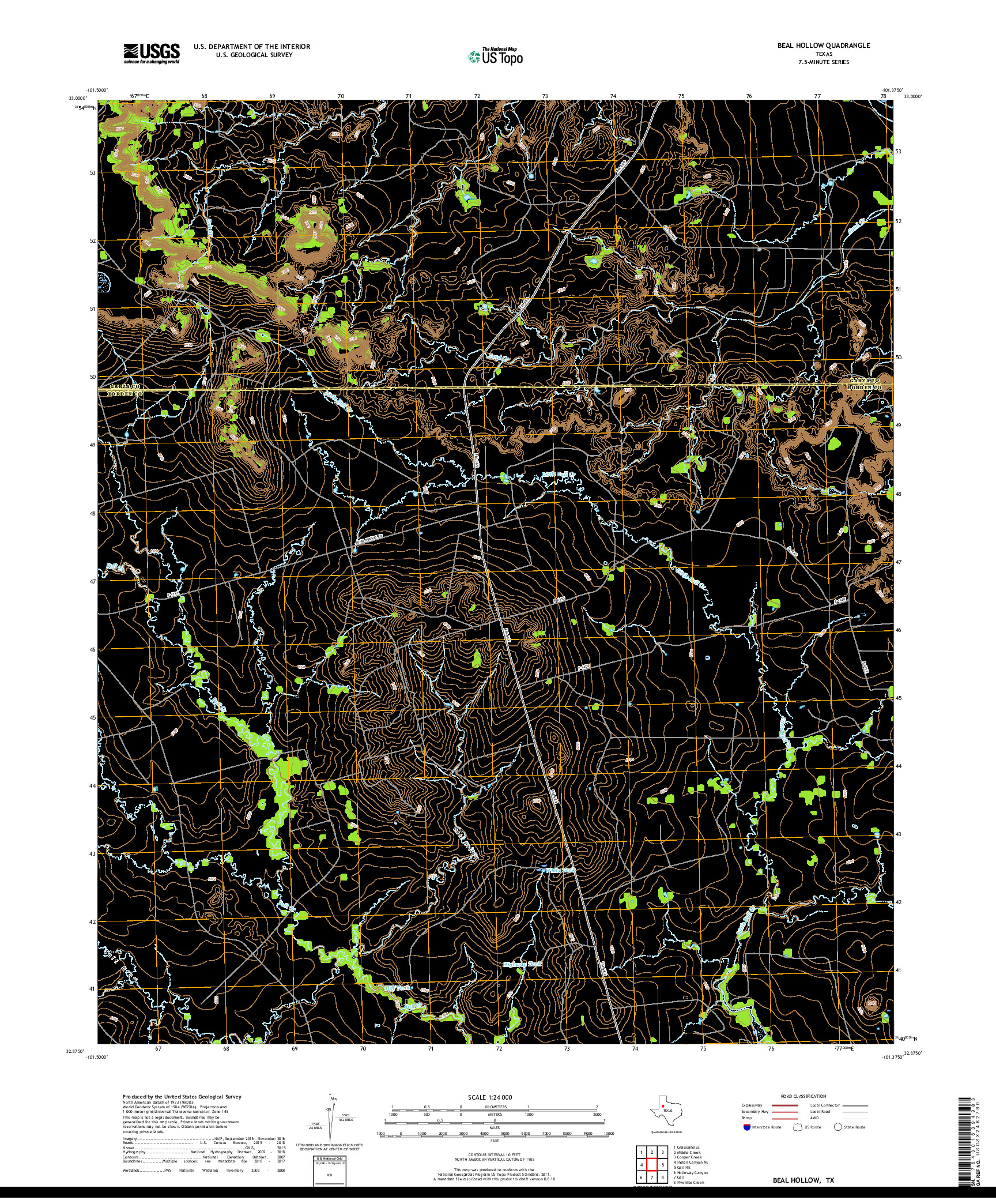 USGS US TOPO 7.5-MINUTE MAP FOR BEAL HOLLOW, TX 2019