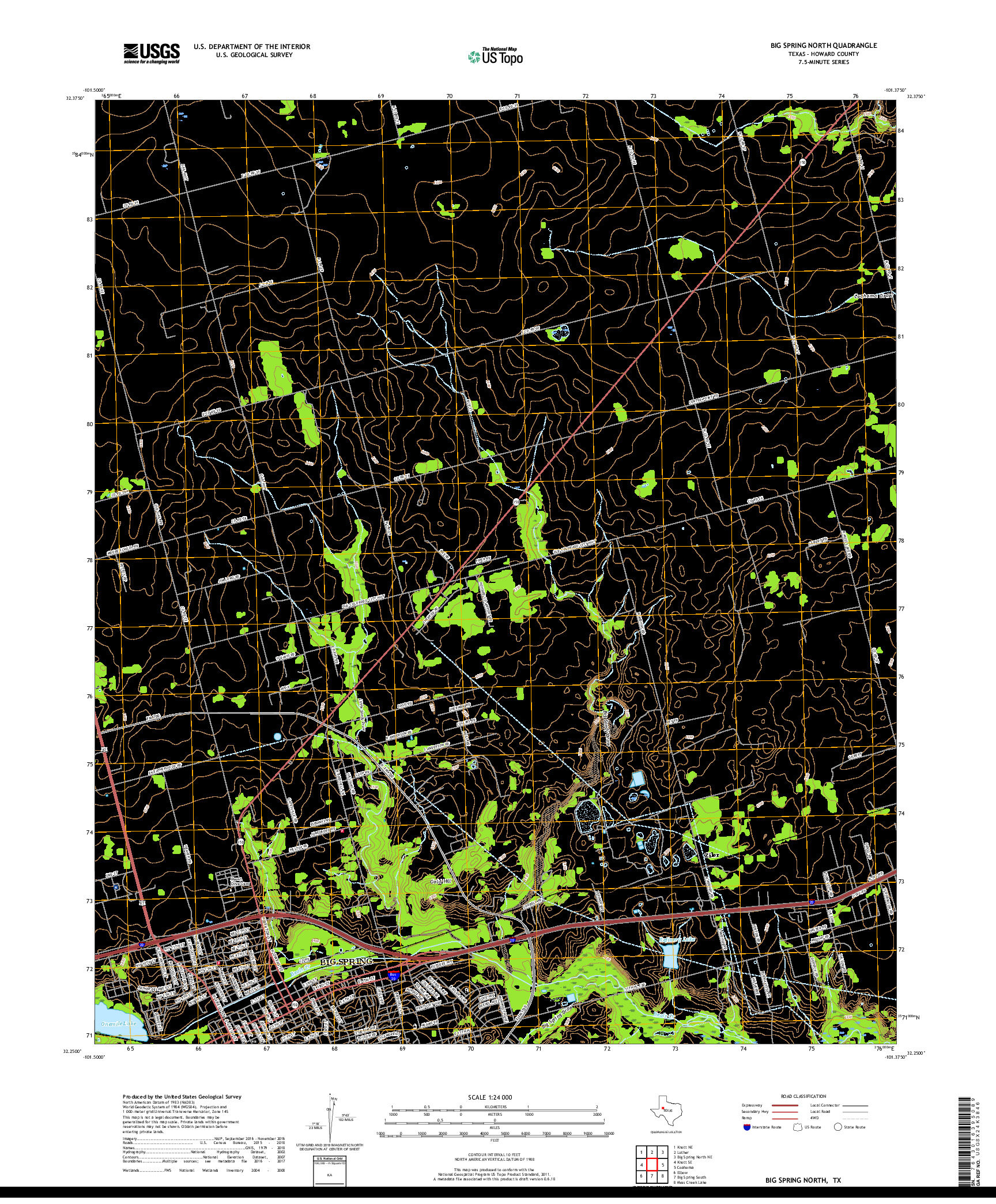 USGS US TOPO 7.5-MINUTE MAP FOR BIG SPRING NORTH, TX 2019