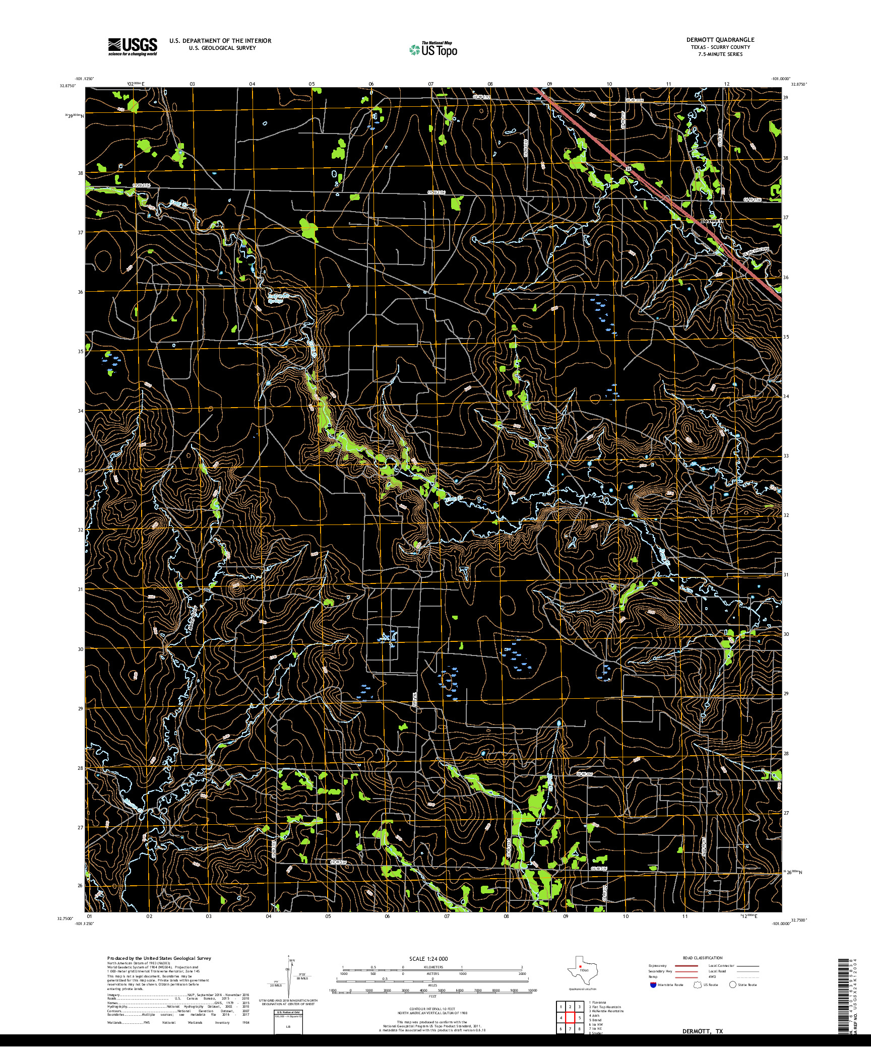 USGS US TOPO 7.5-MINUTE MAP FOR DERMOTT, TX 2019