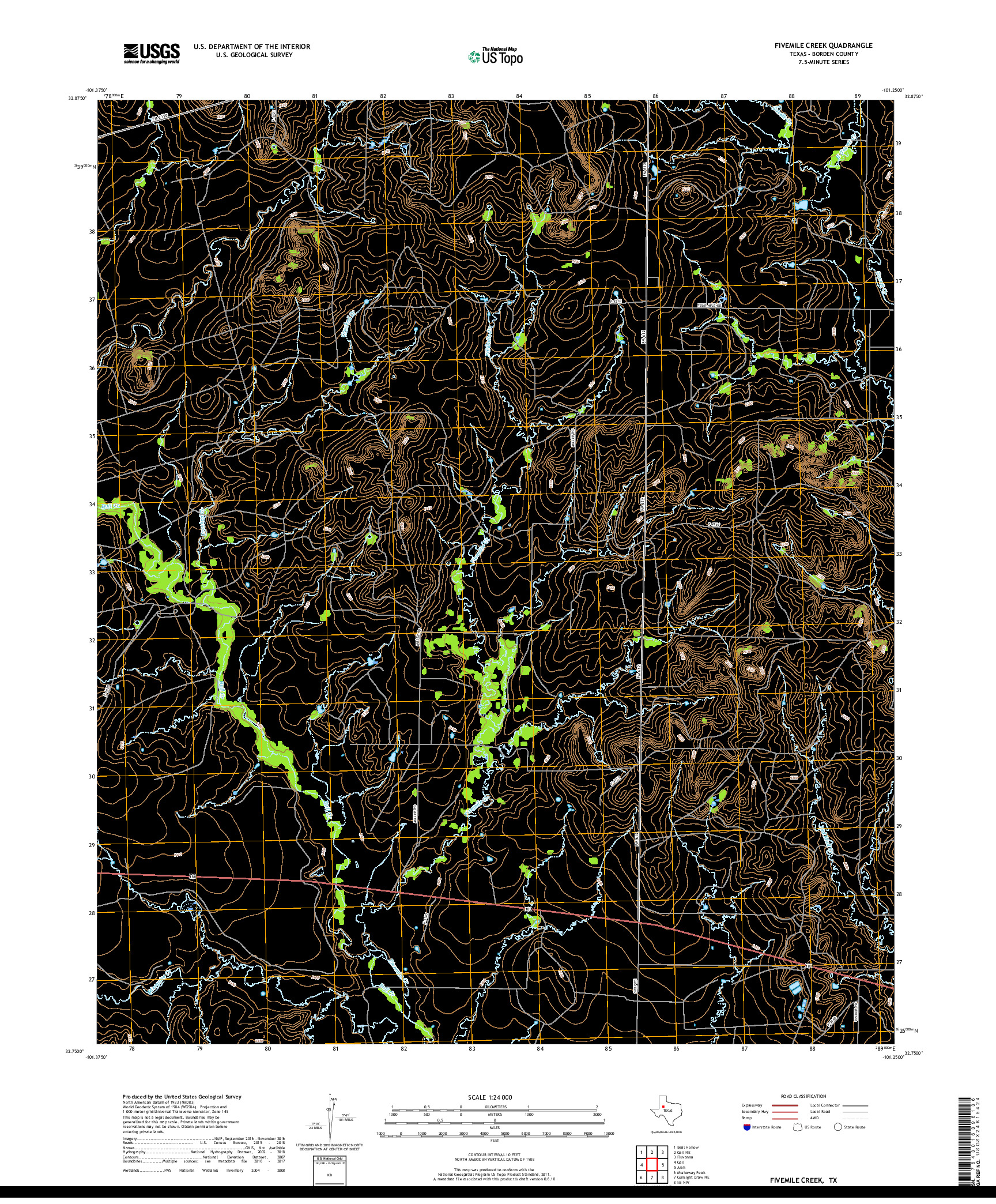 USGS US TOPO 7.5-MINUTE MAP FOR FIVEMILE CREEK, TX 2019