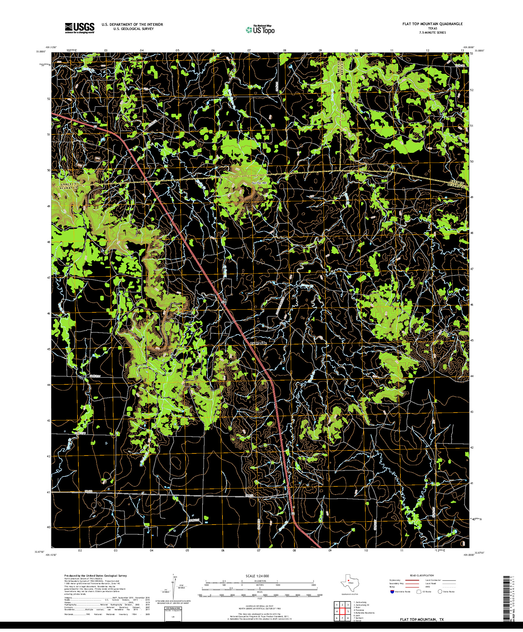 USGS US TOPO 7.5-MINUTE MAP FOR FLAT TOP MOUNTAIN, TX 2019