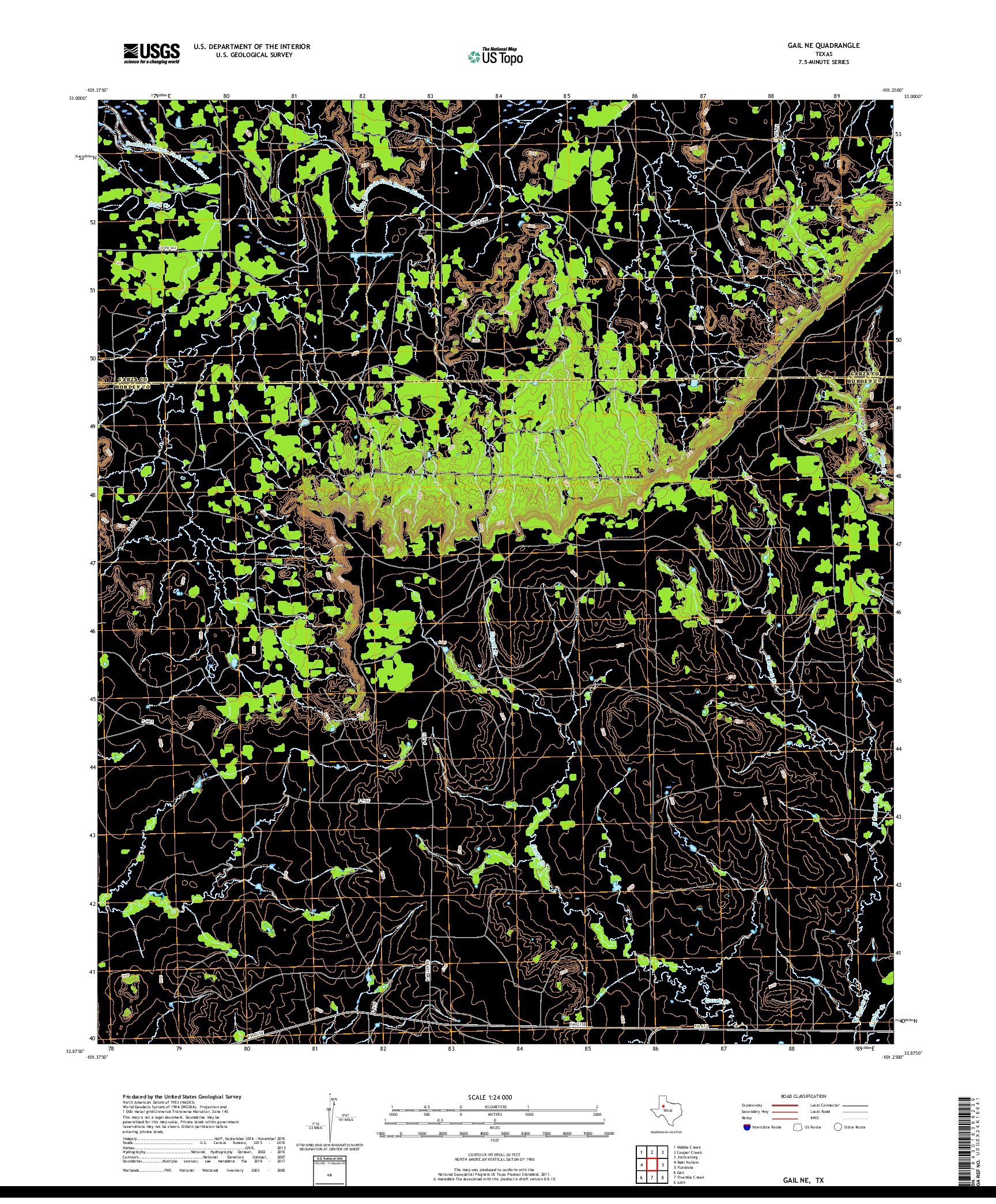 USGS US TOPO 7.5-MINUTE MAP FOR GAIL NE, TX 2019