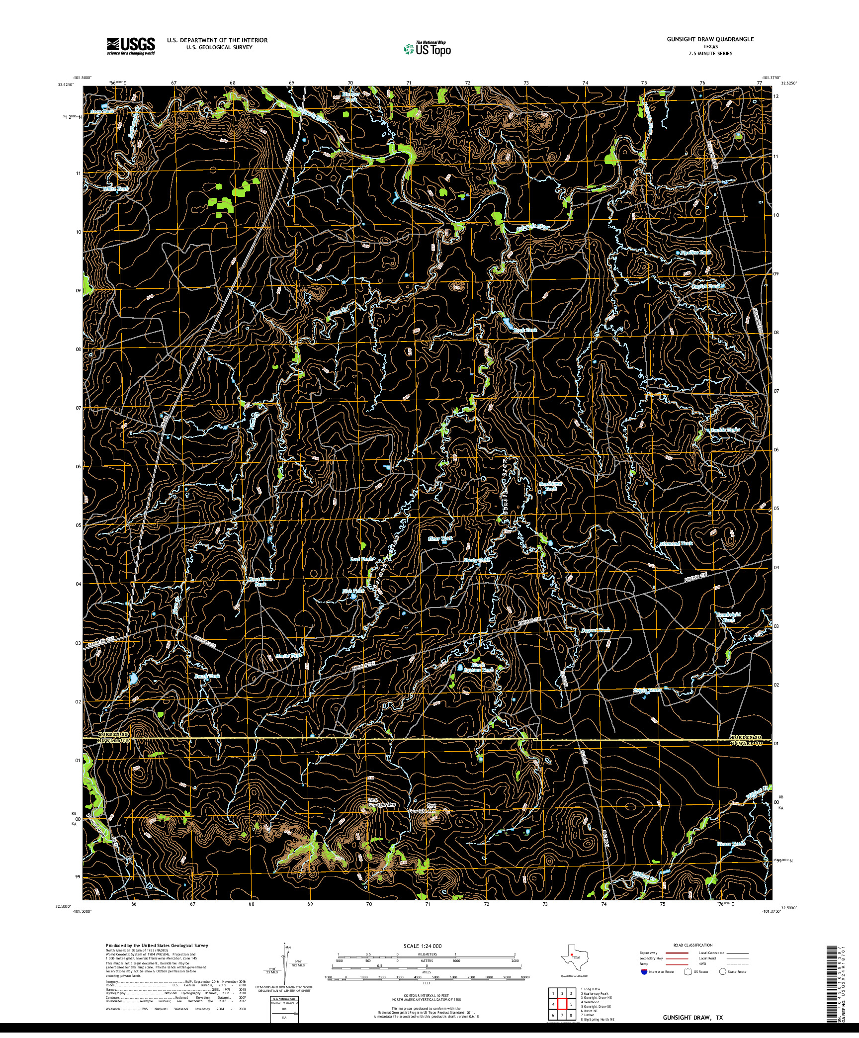 USGS US TOPO 7.5-MINUTE MAP FOR GUNSIGHT DRAW, TX 2019