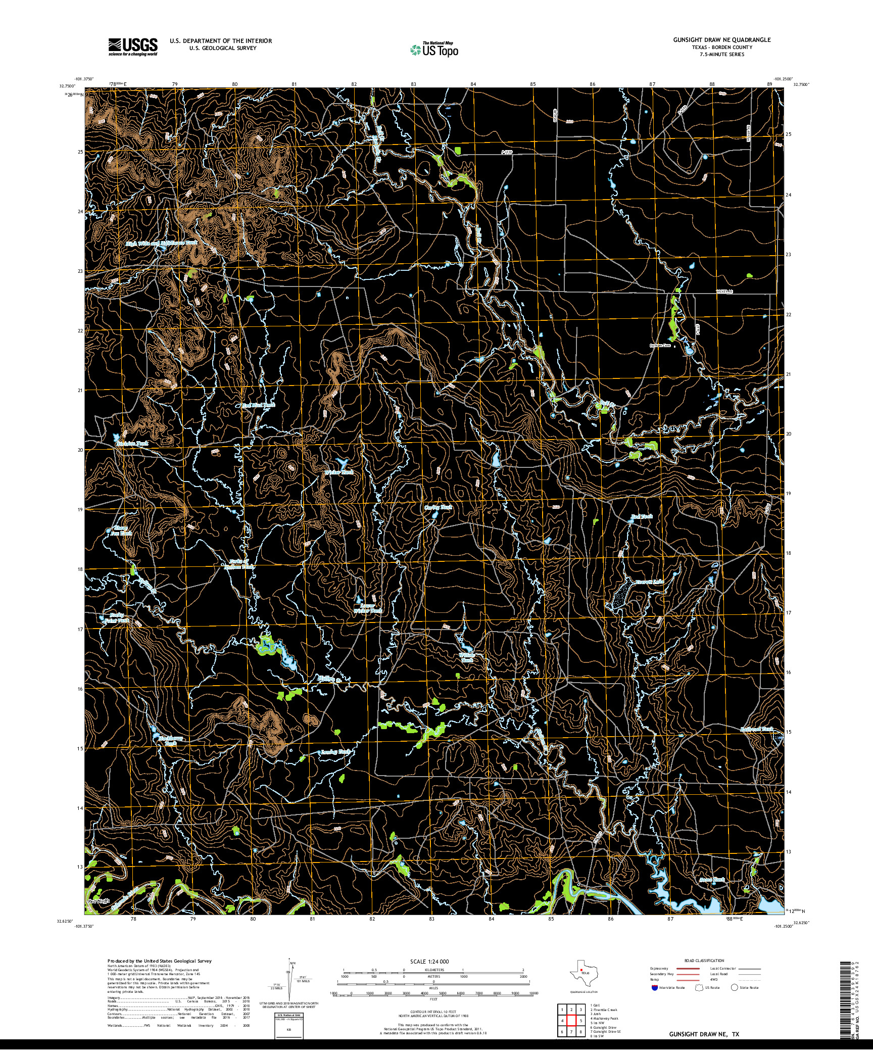 USGS US TOPO 7.5-MINUTE MAP FOR GUNSIGHT DRAW NE, TX 2019