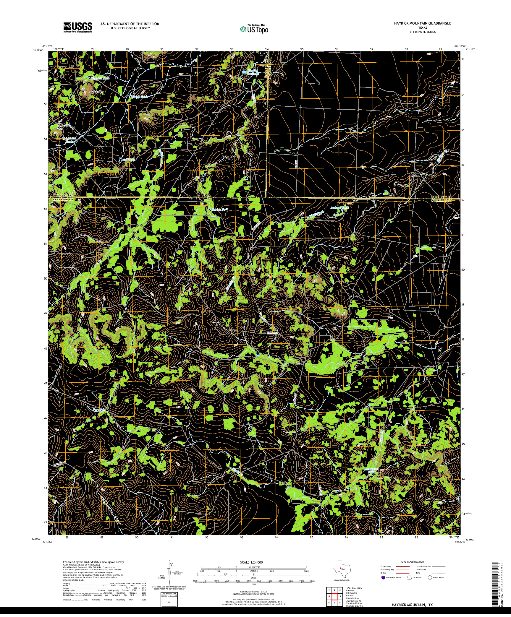 USGS US TOPO 7.5-MINUTE MAP FOR HAYRICK MOUNTAIN, TX 2019