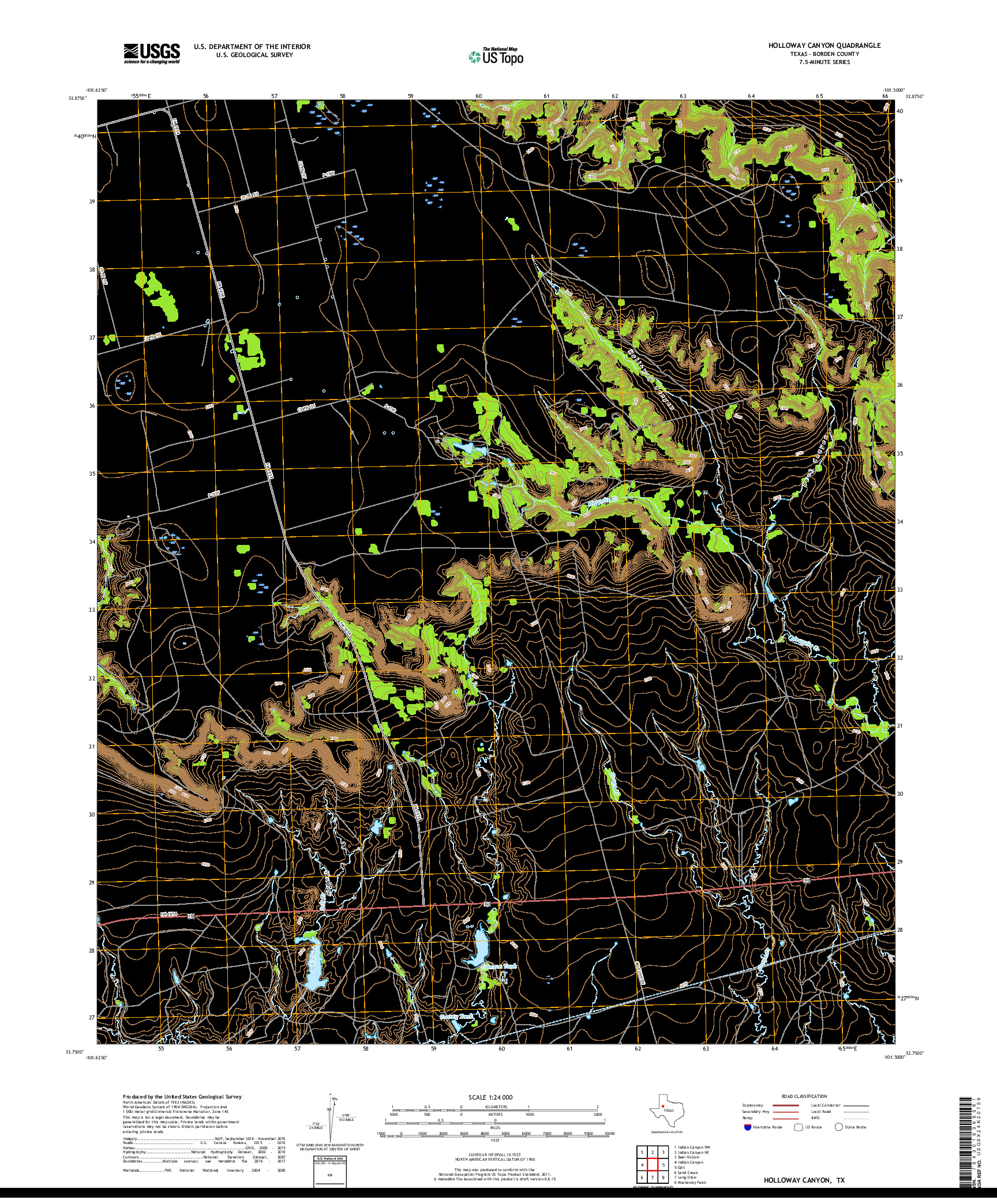 USGS US TOPO 7.5-MINUTE MAP FOR HOLLOWAY CANYON, TX 2019