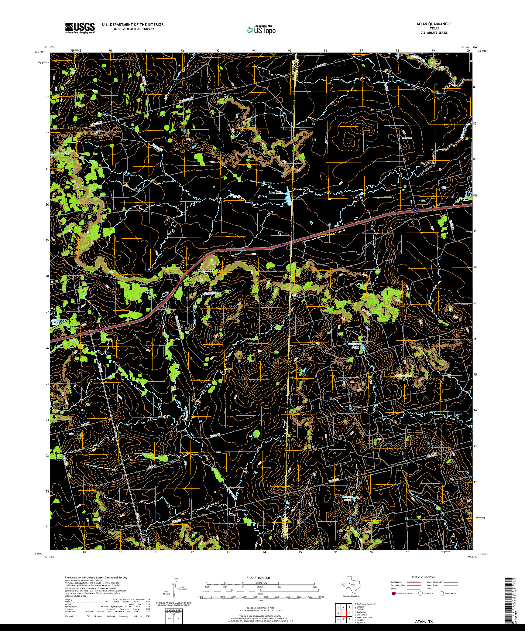 USGS US TOPO 7.5-MINUTE MAP FOR IATAN, TX 2019